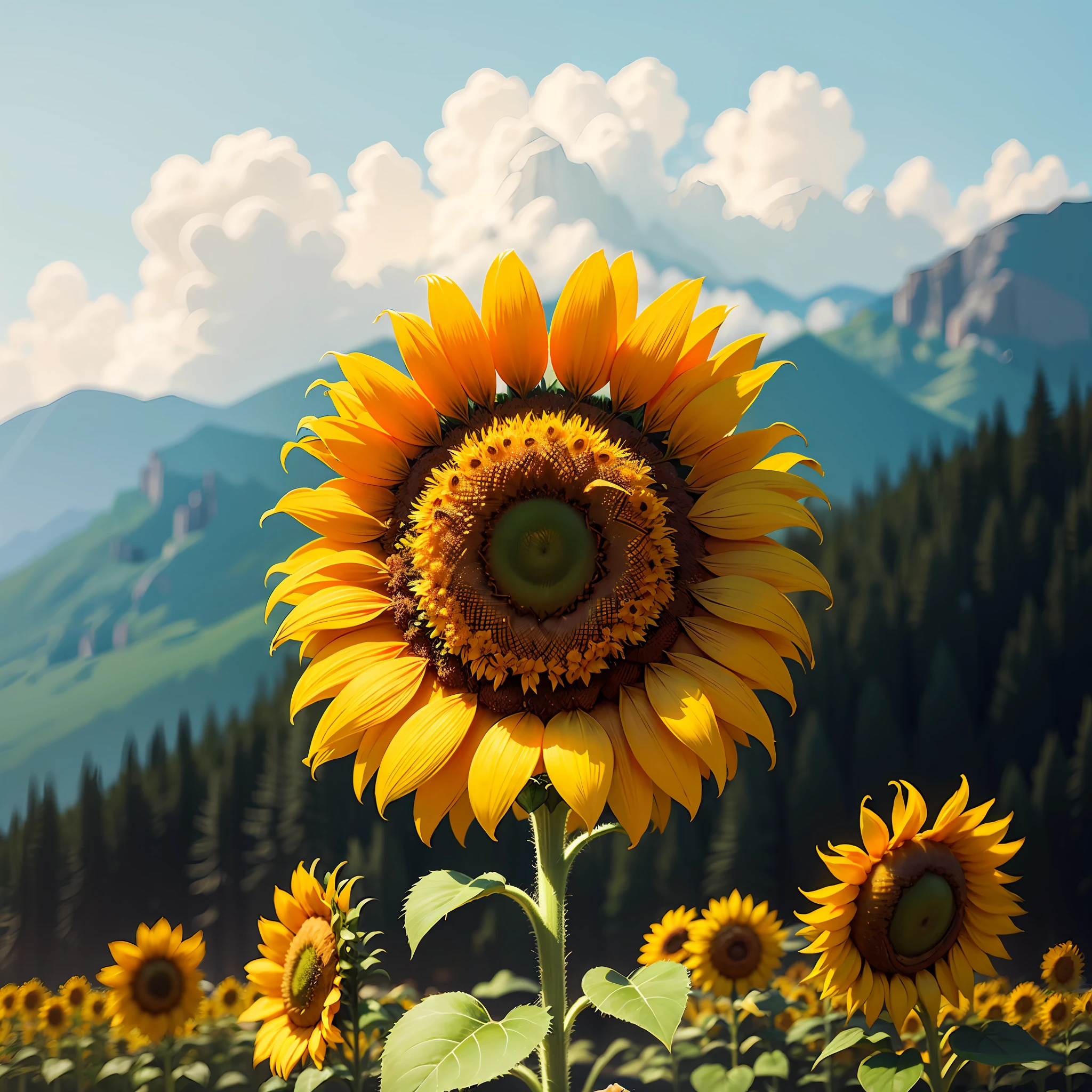 Close up on a 1Sunflower, minimalist vector --auto