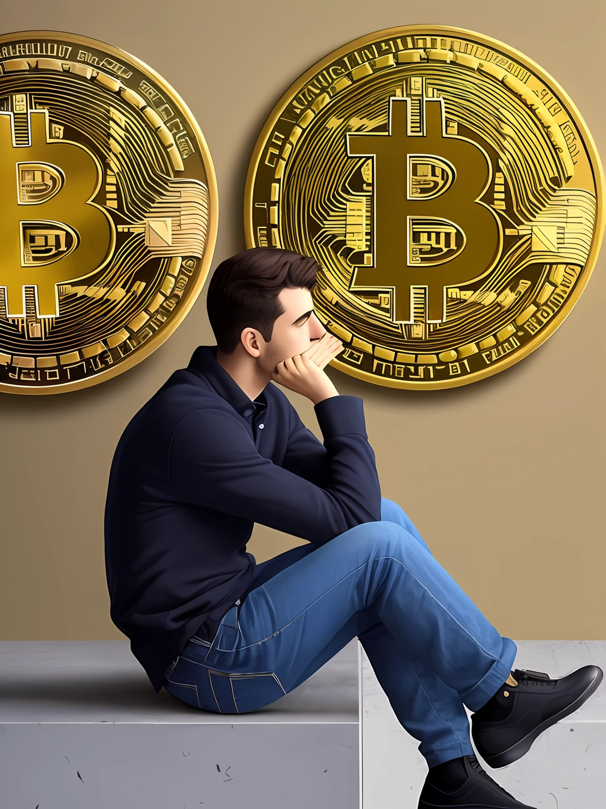 A person sitting thinking about cryptocurrencies, with the name written: Raphael