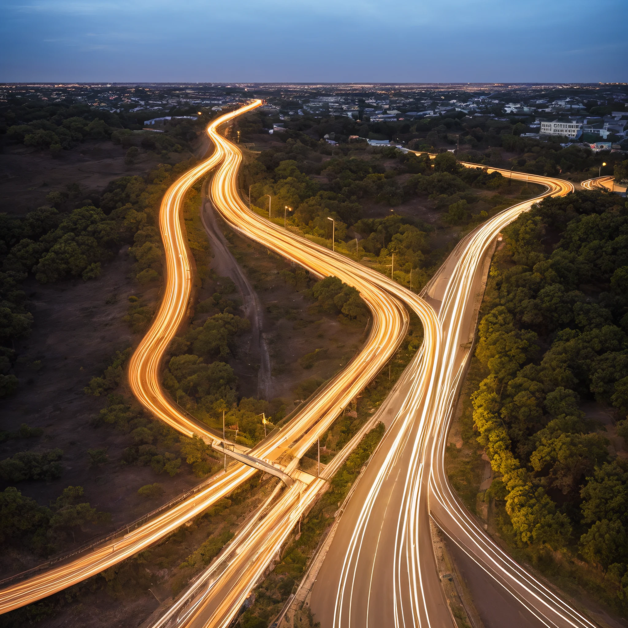 Capture a mesmerizing scene of a car speeding through the night, leaving behind a stunning lighting trail. The viewpoint should be from above, as if taken by a drone, providing a captivating aerial perspective. The image should be in high definition (HD) and hyperrealistic, showcasing intricate details and textures. Aim for an impressive 8K resolution to ensure every element is rendered with utmost clarity and sharpness. Pay close attention to the lighting, creating a sense of dynamic motion and dramatic atmosphere. Let the car's trail of light illuminate the surrounding environment, adding a touch of magic to the composition. --auto