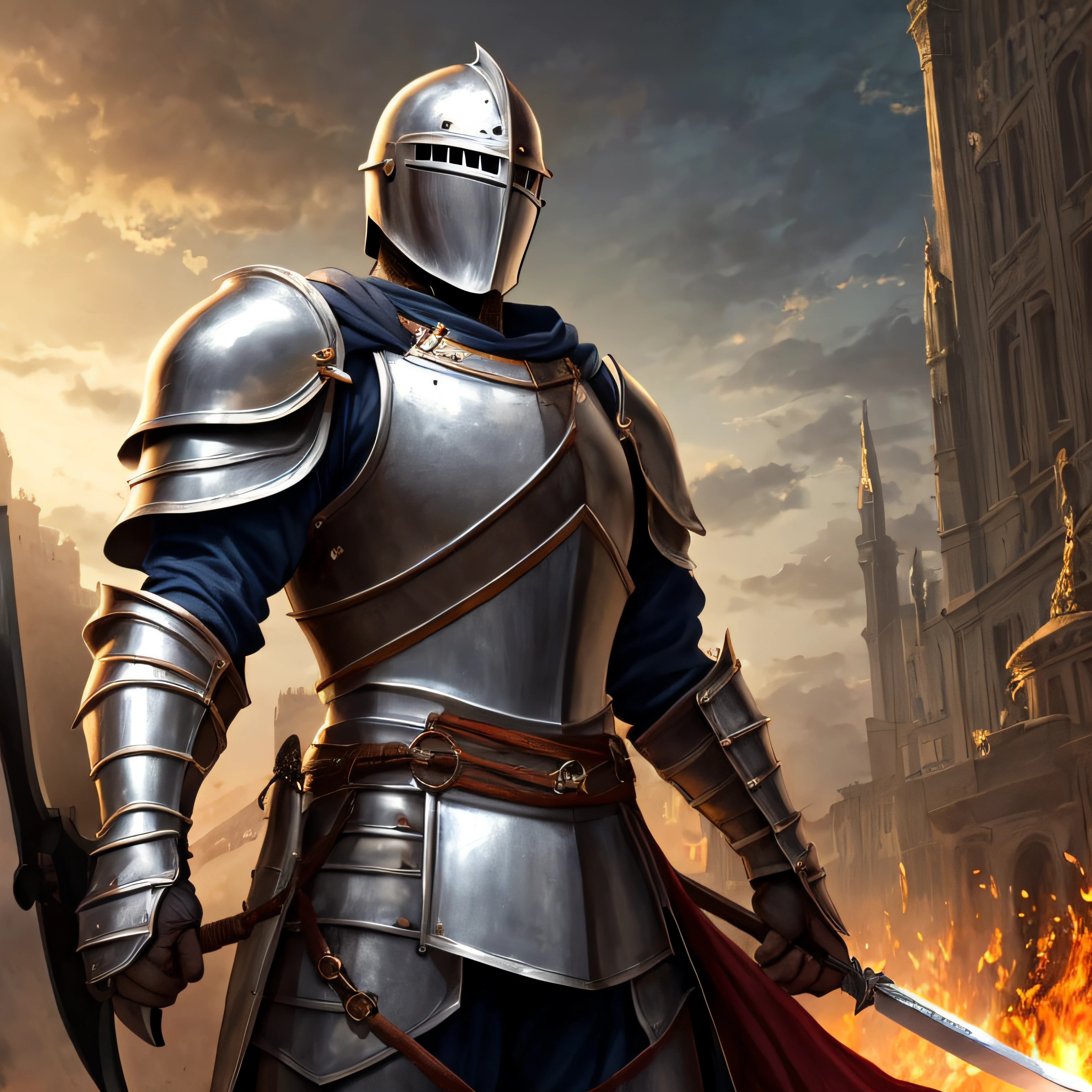 a Roman knight in armor without helmet, elegant, with Roman sword, a shield, --auto