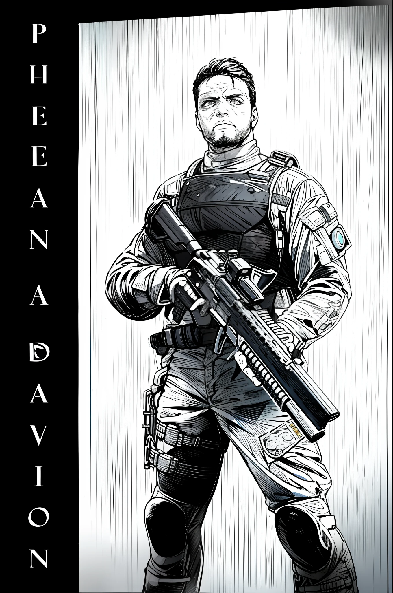 Man holding rifle, line art