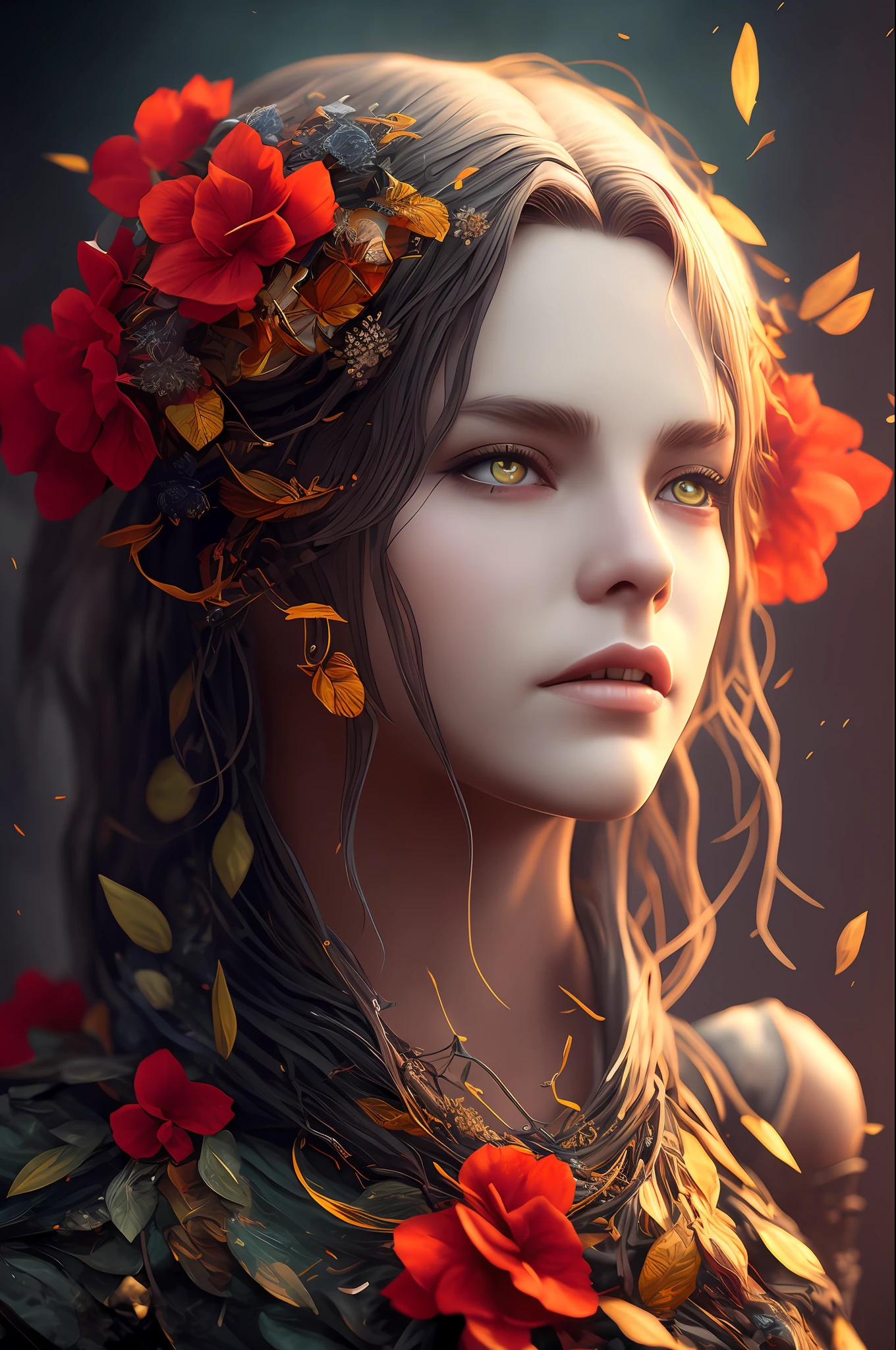 Imagine that the skin of this creature girl looks like it was made of a fishing net, with leaves and flowers growing on her body. Digital Epic Fantasy, Symmetrical Concept Art, Sinister Fantasy Illustration, Symmetrical Epic Fantasy Art, Epic Fantasy Science Fiction Illustration, Epic Fantasy Art Style, Epic Anime Art, Symmetrical Fantasy RPG Portrait, Anton Fadeev and Dan Mumford, (Masterpiece, Top Quality, Best Quality, Official Art, Beauty and Aesthetics: 1.2), Extreme Detail, (Fractal Art: 1.3), Colorful, Most Detailed, Full Body Pose, Cute Surrealist Photo, 8 K, Octane Beautifully Rendered, Very detailed, intricate, epic composition, cinematic lighting, masterpiece, art station trend, very, very detailed, stunning, HDR, smooth, sharp focus, high resolution, award-winning, award-winning photo, DSLR, 5 0 mm