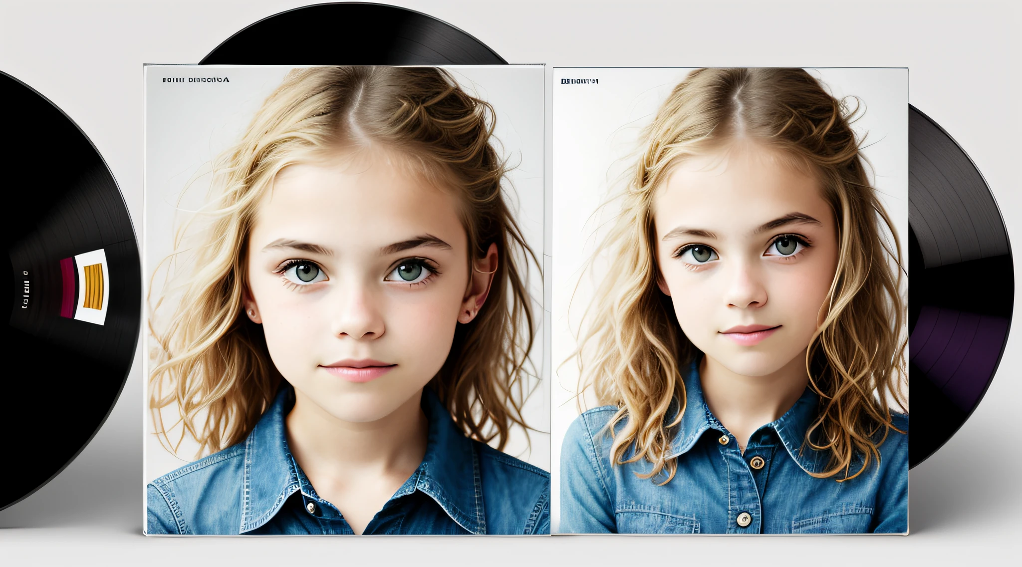 mENINA BLONDE CHILD, PORTRAIT, INFINITE WHITE BACKGROUND, CD FRONT.