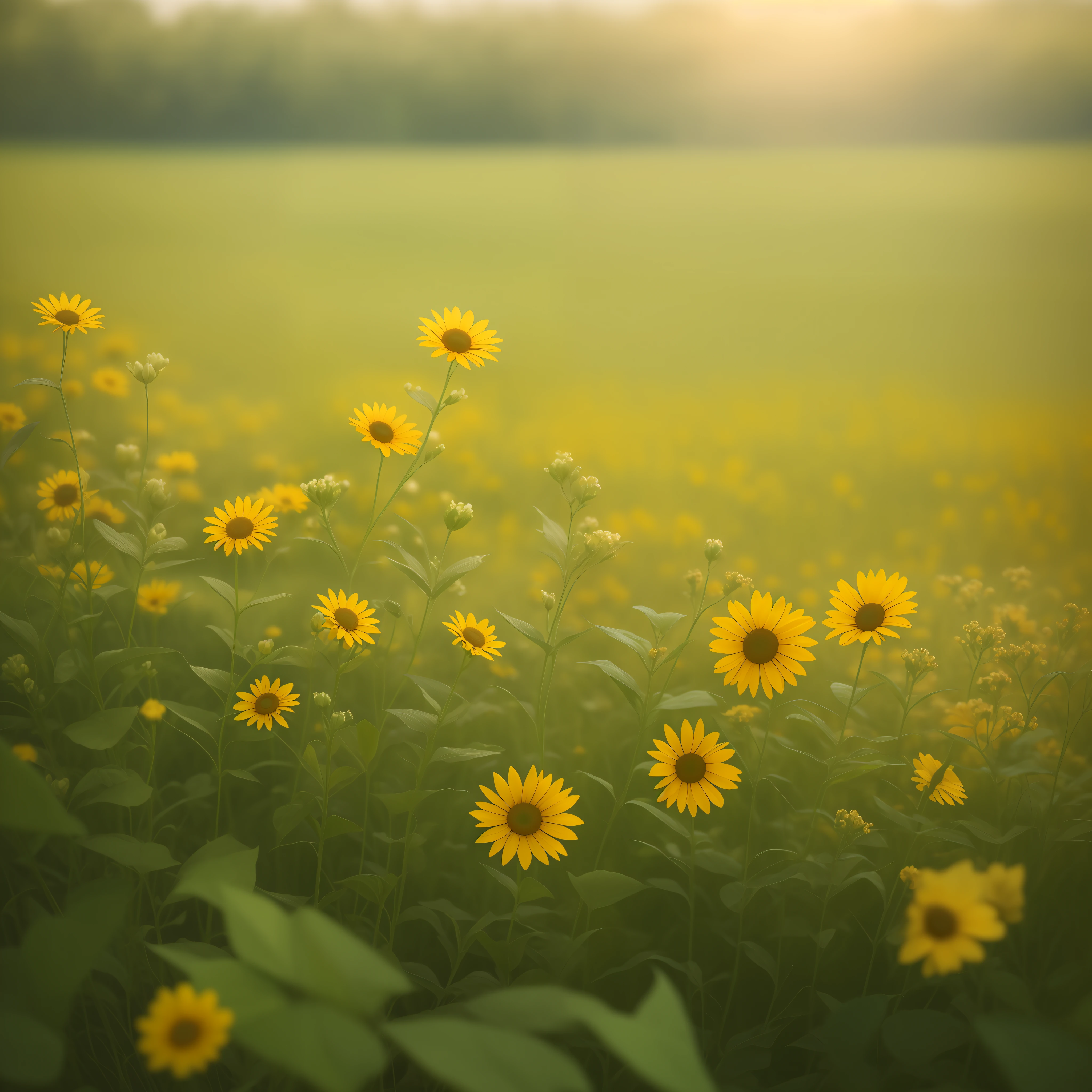 Flowers in field, lush greenery, HD, Photorealistic, 4K