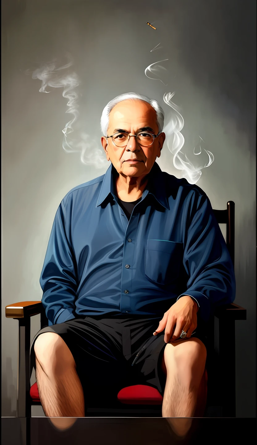 painting of a man sitting in a chair with a cigarette in his hand, inspired by Oswaldo Guayasamín, by Oswaldo Guayasamín, by Ahmed Karahisari, high quality portrait, by Altoon Sultan, by Ignat Bednarik, by Ludwik Konarzewski, color portrait, real life portrait