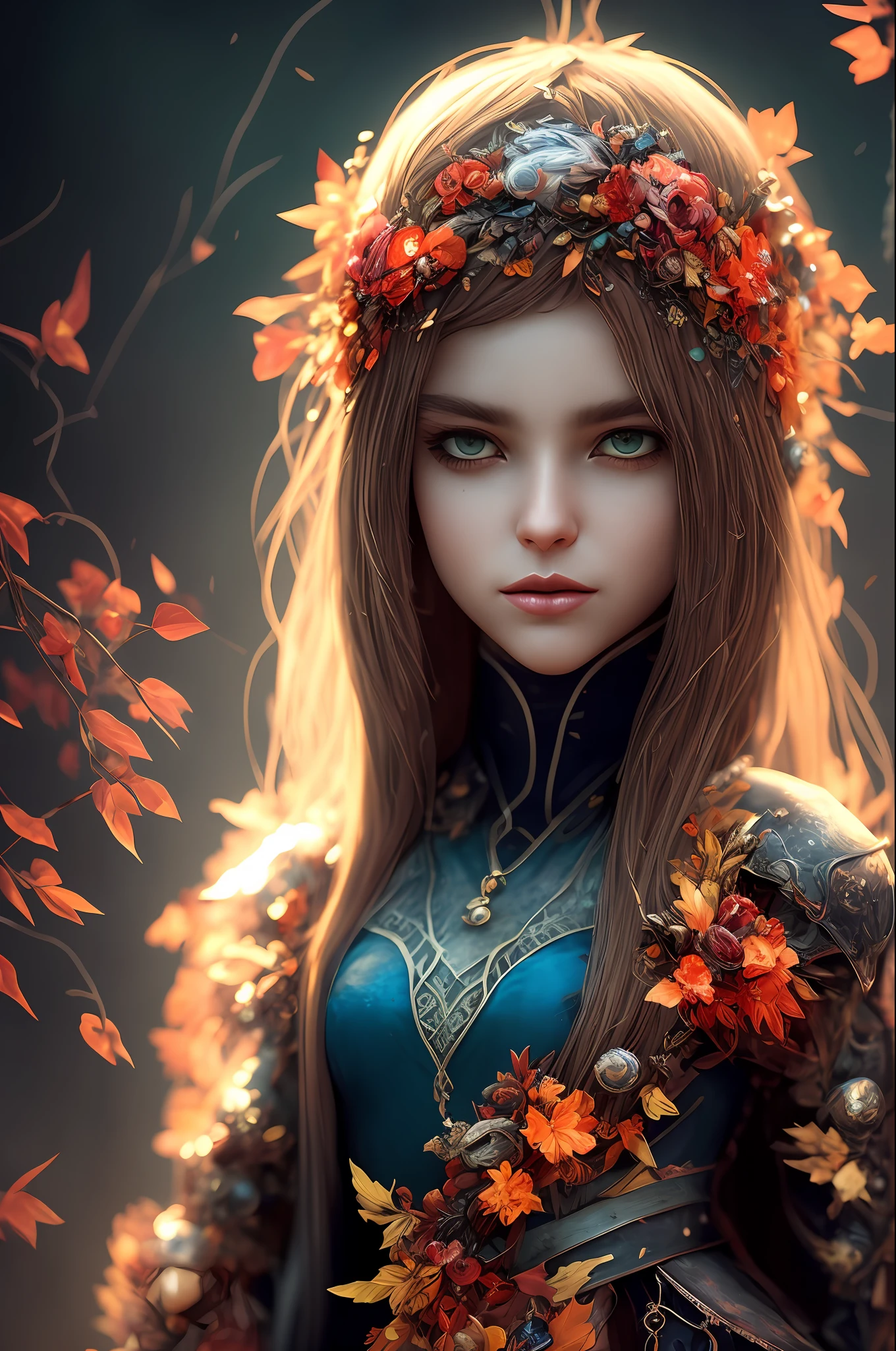 Imagine that the skin of this creature girl looks like it was made of a fishing net, with leaves and flowers growing on her body. Digital Epic Fantasy, Symmetrical Concept Art, Sinister Fantasy Illustration, Symmetrical Epic Fantasy Art, Epic Fantasy Science Fiction Illustration, Epic Fantasy Art Style, Epic Anime Art, Symmetrical Fantasy RPG Portrait, Anton Fadeev and Dan Mumford, (Masterpiece, Top Quality, Best Quality, Official Art, Beauty and Aesthetics: 1.2), Extreme Detail, (Fractal Art: 1.3), Colorful, Most Detailed, Full Body Pose, Cute Surrealist Photo, 8 K, Octane Beautifully Rendered, Very detailed, intricate, epic composition, cinematic lighting, masterpiece, art station trend, very, very detailed, stunning, HDR, smooth, sharp focus, high resolution, award-winning, award-winning photo, DSLR, 5 0 mm