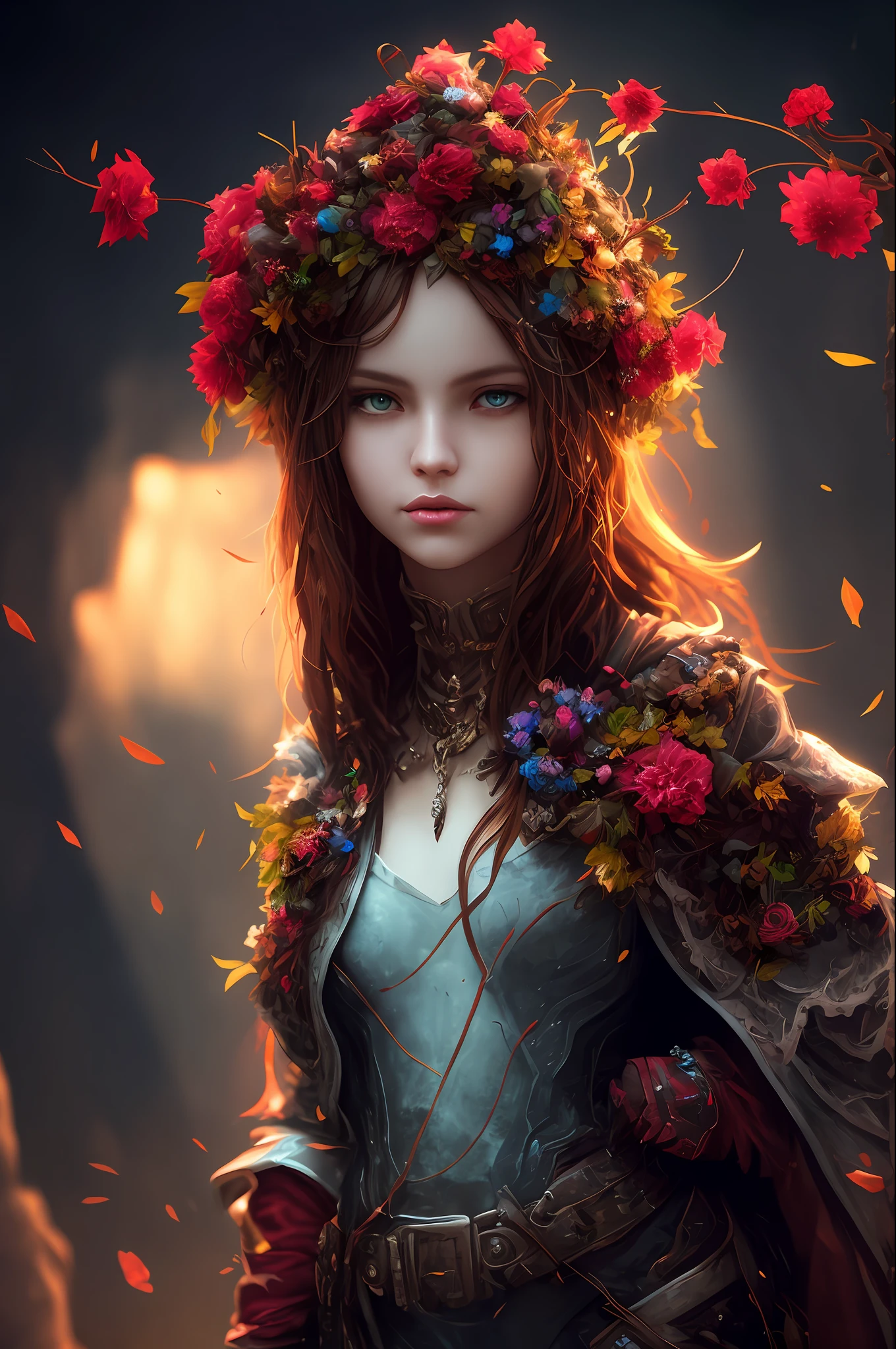 Imagine that the skin of this creature girl looks like it was made of a fishing net, with leaves and flowers growing on her body. Digital Epic Fantasy, Symmetrical Concept Art, Sinister Fantasy Illustration, Symmetrical Epic Fantasy Art, Epic Fantasy Science Fiction Illustration, Epic Fantasy Art Style, Epic Anime Art, Symmetrical Fantasy RPG Portrait, Anton Fadeev and Dan Mumford, (Masterpiece, Top Quality, Best Quality, Official Art, Beauty and Aesthetics: 1.2), Extreme Detail, (Fractal Art: 1.3), Colorful, Most Detailed, Full Body Pose, Cute Surrealist Photo, 8 K, Octane Beautifully Rendered, Very detailed, intricate, epic composition, cinematic lighting, masterpiece, art station trend, very, very detailed, stunning, HDR, smooth, sharp focus, high resolution, award-winning, award-winning photo, DSLR, 5 0 mm