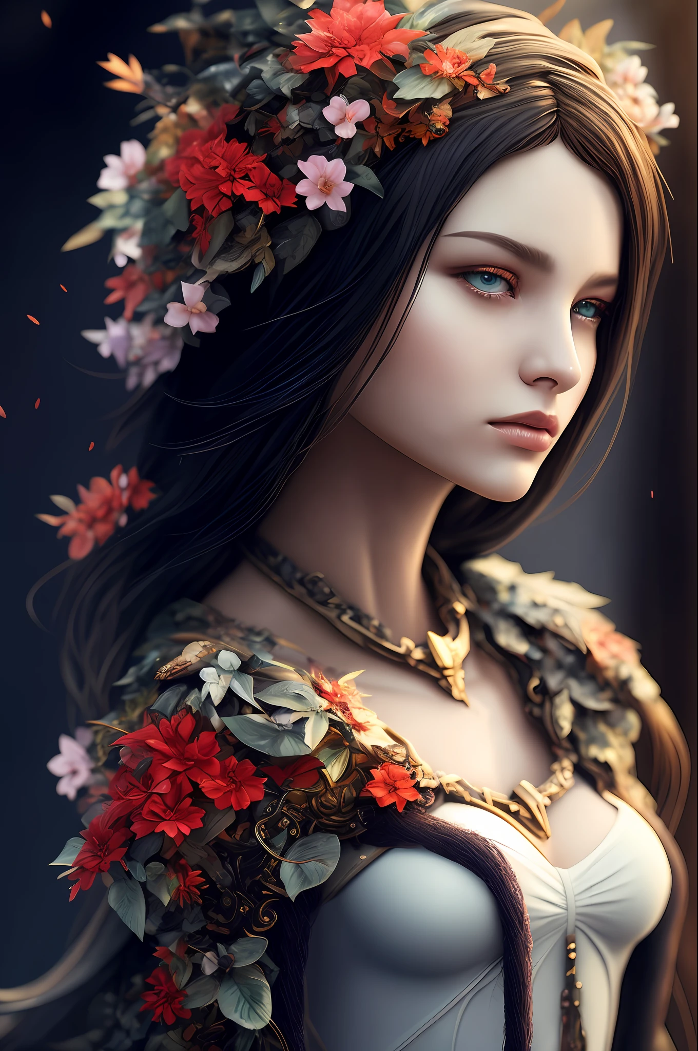 Imagine that the skin of this creature girl looks like it was made of a fishing net, with leaves and flowers growing on her body. Digital Epic Fantasy, Symmetrical Concept Art, Sinister Fantasy Illustration, Symmetrical Epic Fantasy Art, Epic Fantasy Science Fiction Illustration, Epic Fantasy Art Style, Epic Anime Art, Symmetrical Fantasy RPG Portrait, Anton Fadeev and Dan Mumford, (Masterpiece, Top Quality, Best Quality, Official Art, Beauty and Aesthetics: 1.2), Extreme Detail, (Fractal Art: 1.3), Colorful, Most Detailed, Full Body Pose, Cute Surrealist Photo, 8 K, Octane Beautifully Rendered, Very detailed, intricate, epic composition, cinematic lighting, masterpiece, art station trend, very, very detailed, stunning, HDR, smooth, sharp focus, high resolution, award-winning, award-winning photo, DSLR, 5 0 mm