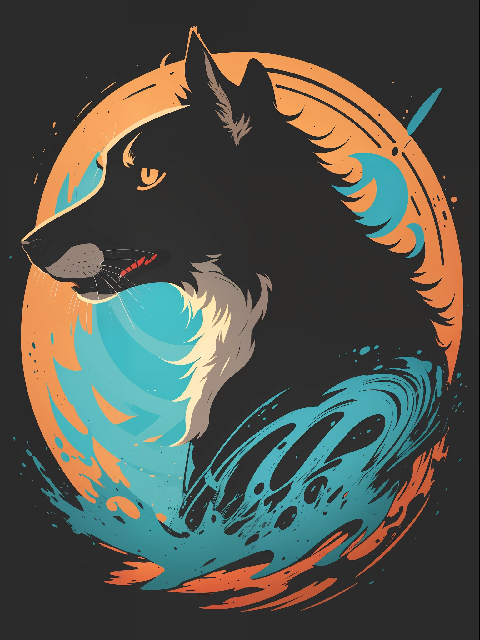 [brown dog] Heraldic silhouette, logo masking style illustration, by dan mumford, by greg rutkowski, by james jean, black background, fantasy art, mysterious, realistic, majestic, rich vibrant colors, high contrast, seamless water brand, artstation, deviantart, dribble, redbubble, teepublic, sharp focus, simple, hyper detailed, detailed drawing, vectorize, outline, isometric style, 8k."