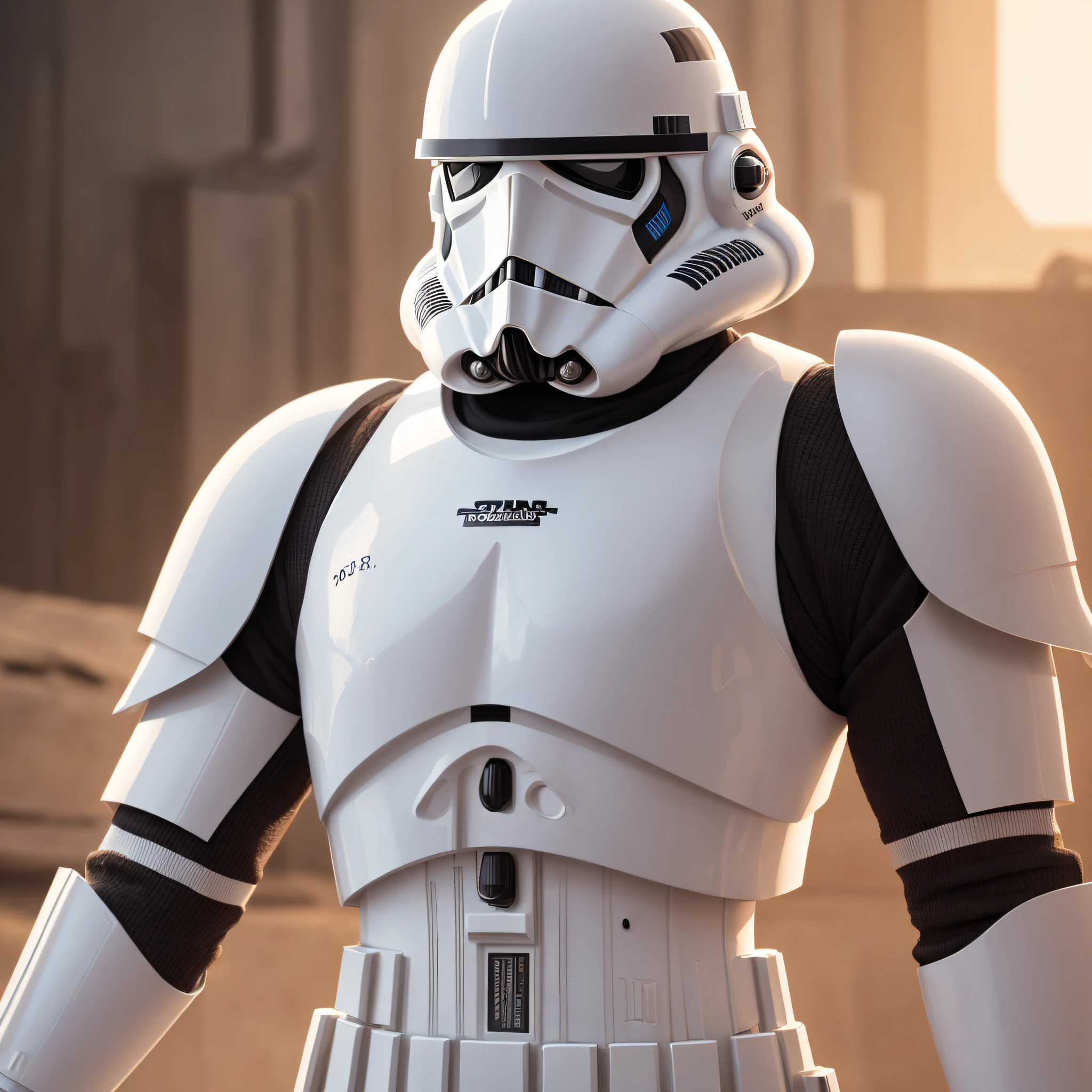 Capture a breathtaking, hyperrealistic portrait of a stoic Stormtrooper, the iconic symbol of the Galactic Empire. The composition should showcase the intricate details of the armor, emphasizing the gleaming white surface and precise contours. The lighting should be dramatic, casting subtle shadows to enhance the three-dimensional effect. The Stormtrooper's expression should convey a sense of determination and loyalty. Utilize a medium format Hasselblad camera with a 100mm lens for unparalleled clarity and depth. Shoot at golden hour to add a touch of warmth to the scene, emphasizing the contrast between the character's presence and the surrounding environment. The final image should be rendered in stunning 8K resolution, delivering an immersive viewing experience that showcases every minute detail. Aim for a composition that truly captures the essence of the Stormtrooper, elevating it to a masterful piece of hyperrealistic art. --auto