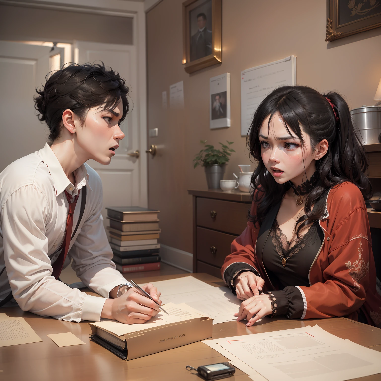 Two people, man and woman quarrel, inside the house