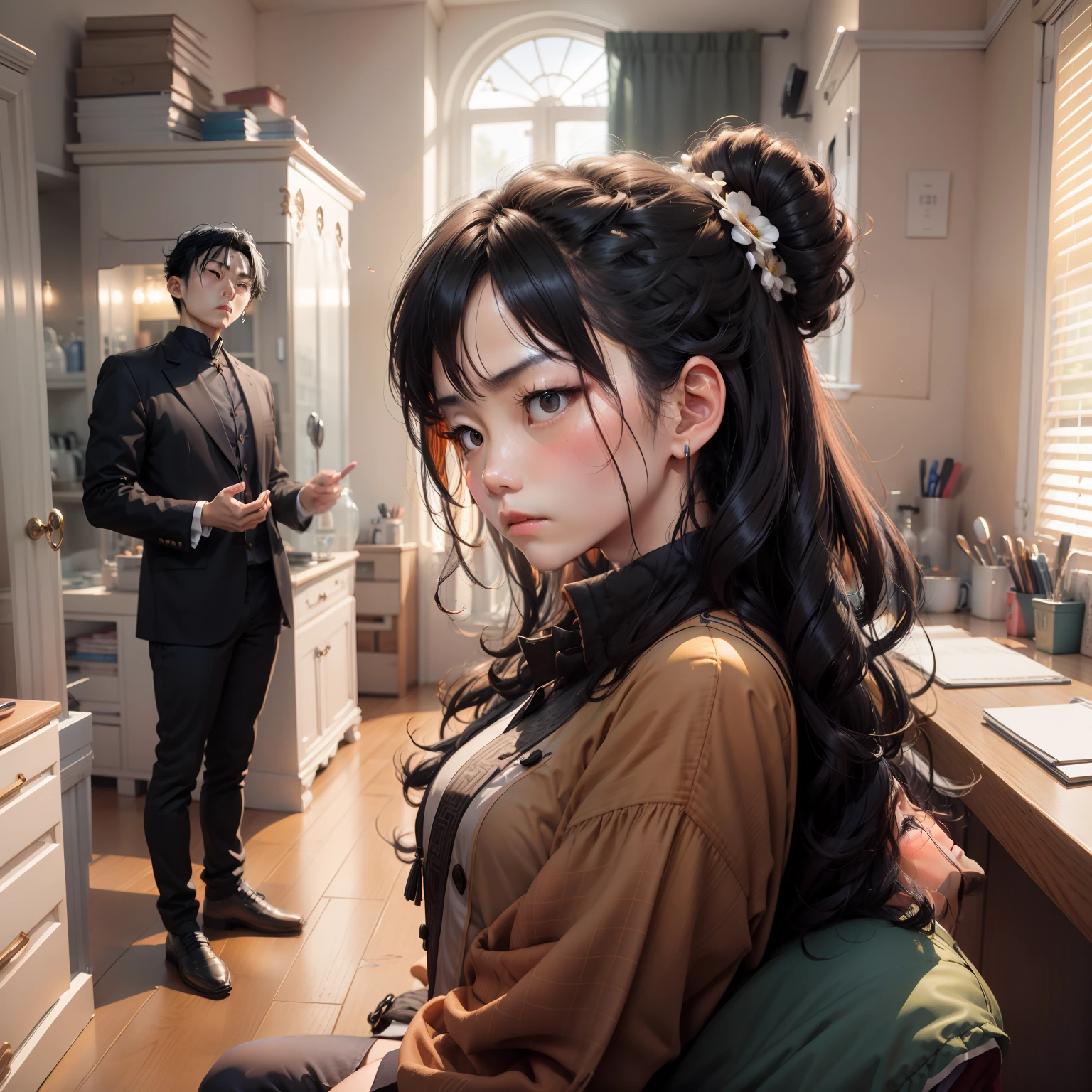 Chinese man, black hair, expression unhappy