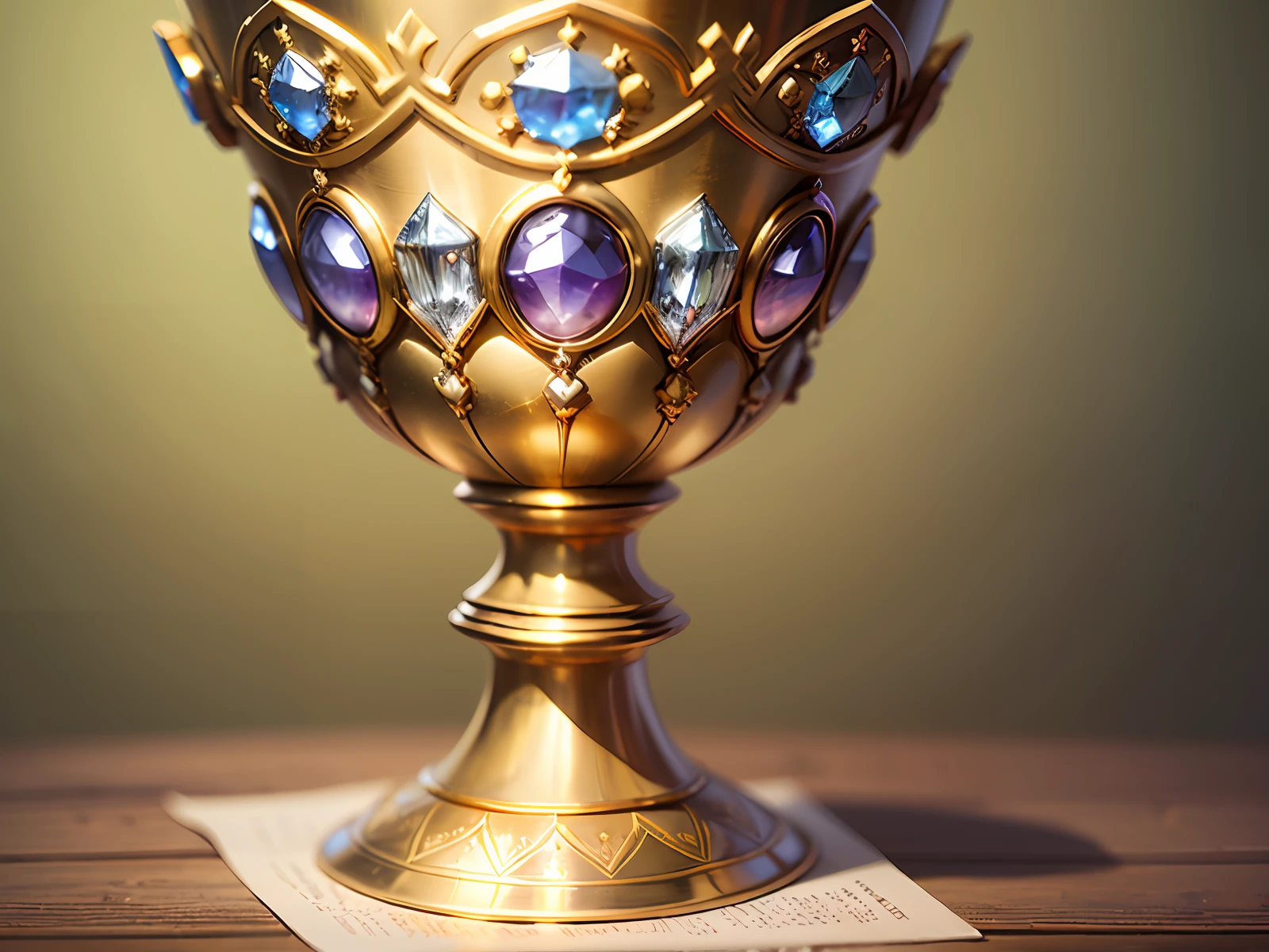 a chalice made of gold with diamond details on top of an altar --auto --s2