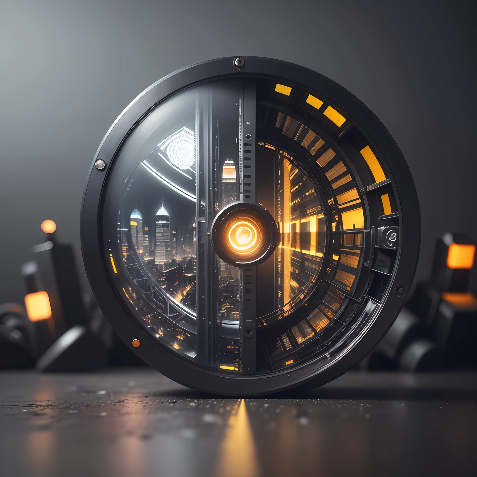 a nanotech and carbon fiber optical illusionistic detailed, black and white pinhole lens, Edison bulb infused abstract city, rainbow roads, dual color tones, split colors, Cycles rendering, octane rendering, volumetric lighting 4k