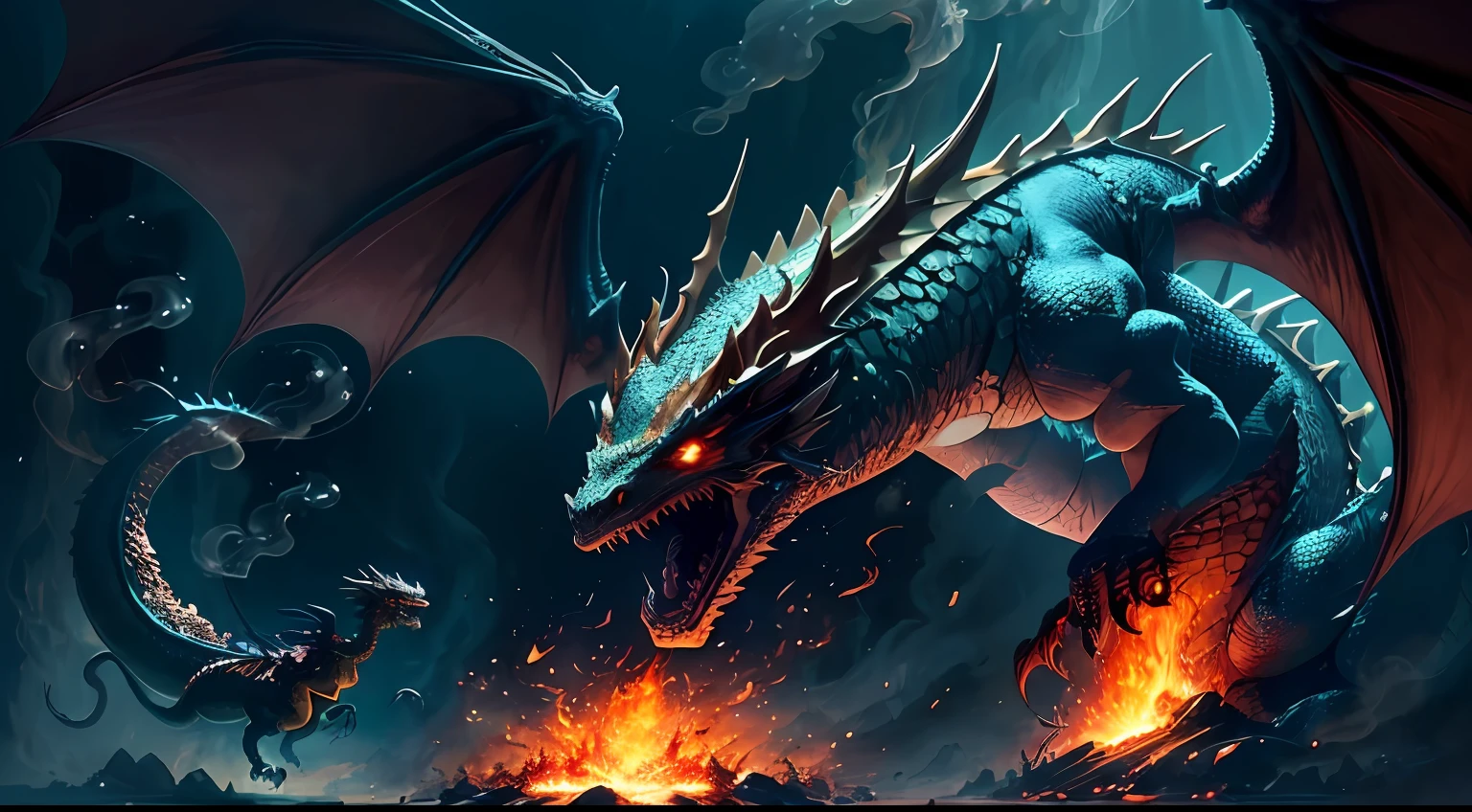 there is a dragon that is on fire in the dark, dragon breathing fire, ''dragon breathing fire, fire flaming dragon serpent, fire dragon, 4k fantasy art, hyperrealistic d & d fantasy art, fire breathing dragon, dragon blowing fire above, epic dragon, firebreathing dragon, dragon art, by Adam Marczyński, alduin --auto