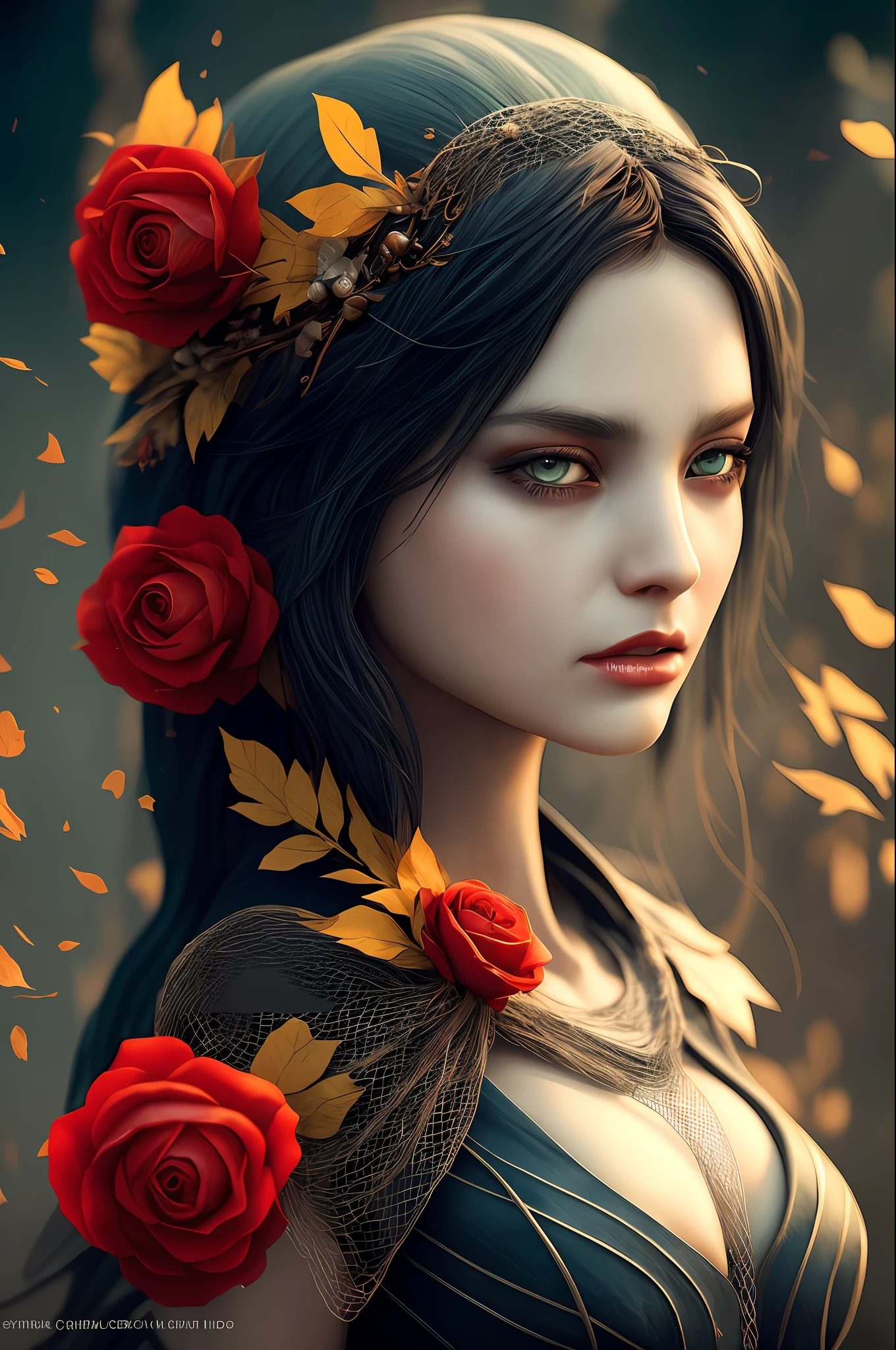 Imagine that the skin of this creature girl looks like it was made of a fishing net, with leaves and flowers growing on her body. Digital Epic Fantasy, Symmetrical Concept Art, Sinister Fantasy Illustration, Symmetrical Epic Fantasy Art, Epic Fantasy Science Fiction Illustration, Epic Fantasy Art Style, Epic Anime Art, Symmetrical Fantasy RPG Portrait, Anton Fadeev and Dan Mumford, (Masterpiece, Top Quality, Best Quality, Official Art, Beauty and Aesthetics: 1.2), Extreme Detail, (Fractal Art: 1.3), Colorful, Most Detailed, Full Body Pose, Cute Surrealist Photo, 8 K, Octane Beautifully Rendered, Very detailed, intricate, epic composition, cinematic lighting, masterpiece, art station trend, very, very detailed, stunning, HDR, smooth, sharp focus, high resolution, award-winning, award-winning photo, DSLR, 5 0 mm