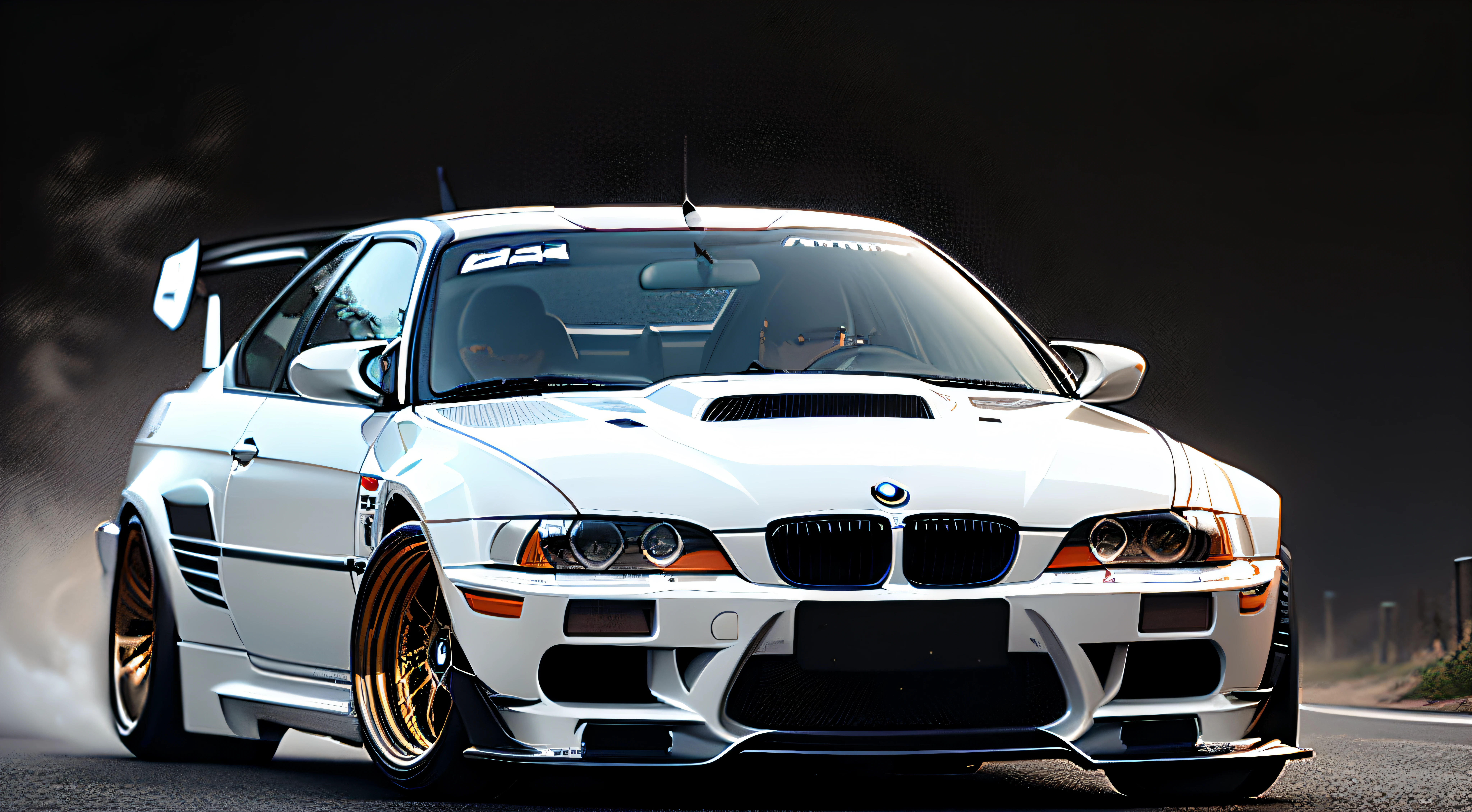 (best quality) (Wallpaper) BMW M3 GTR, black background. --auto