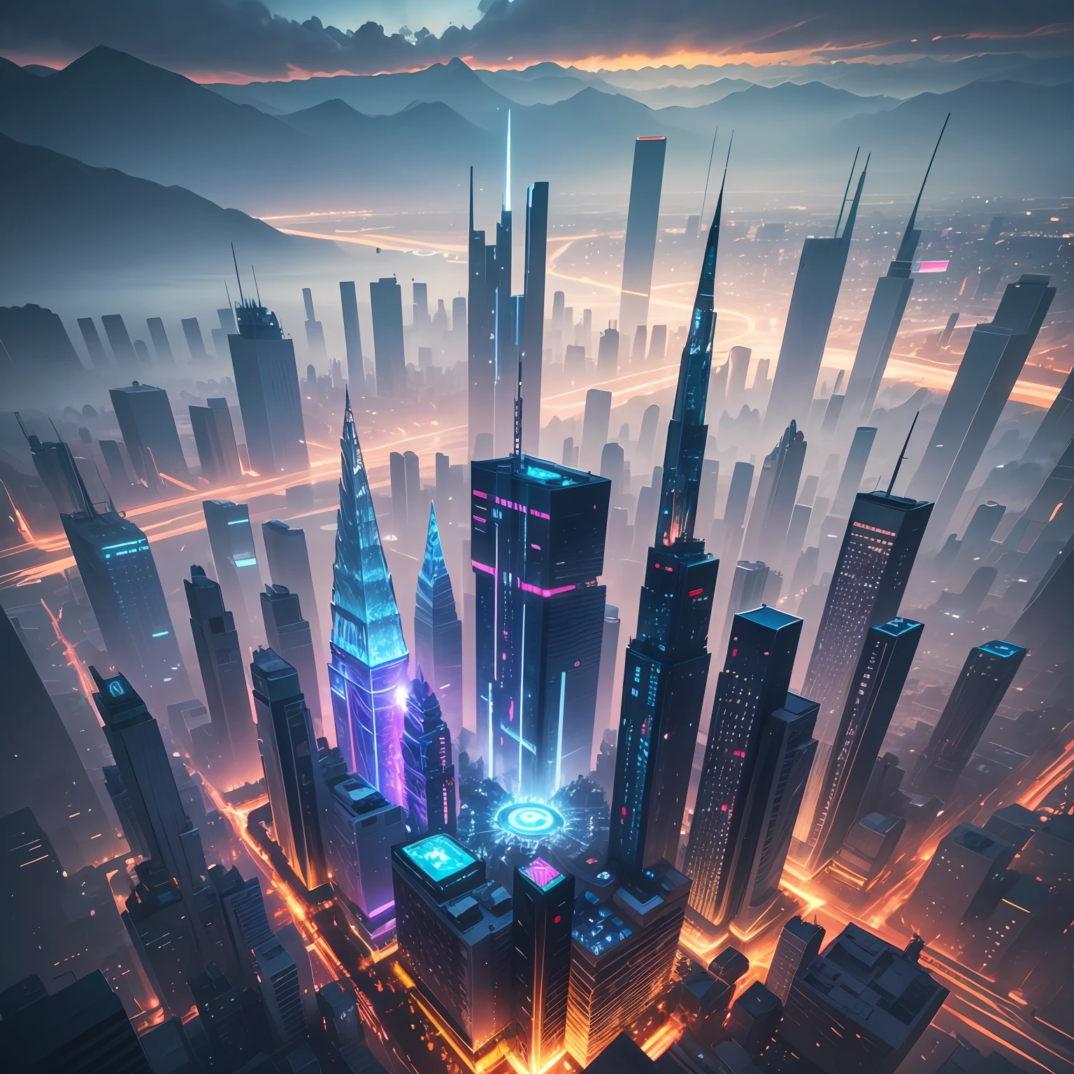 cyber crystal and structural steel corporation multilayered city in the multiverse, digital rendering, cinematic lighting, 4k, uhd, strange new world technology