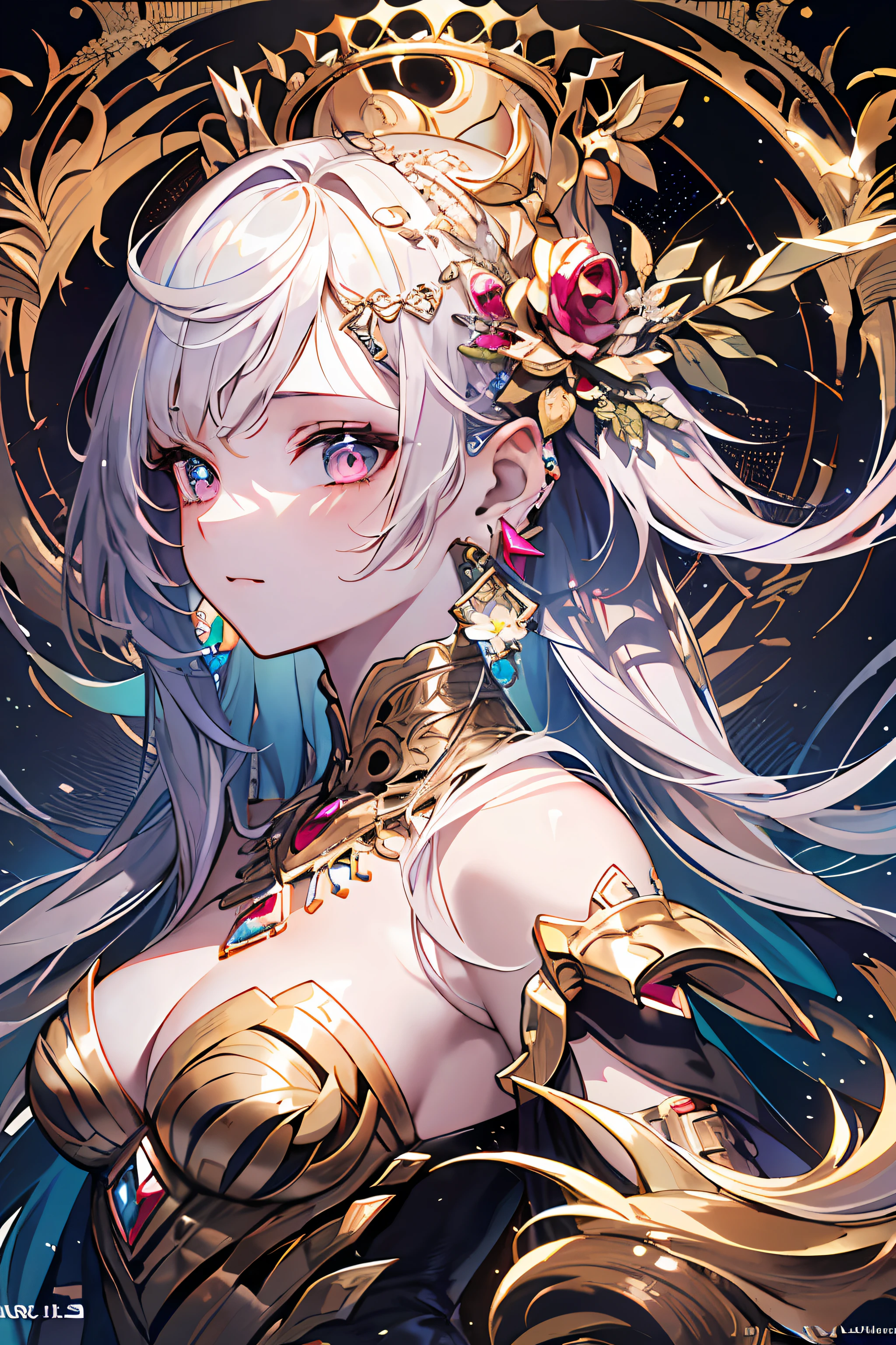 (Masterpiece, Top Quality, Best Quality, Official Art, Beauty and Aesthetics: 1.2), (1girl: 1.3), Very Detailed, (Fractal Art: 1.1), (Color: 1.1) (Diamond: 1.3), Most Detailed, (Zentangle: 1.2), (Dynamic Pose), (Abstract Background: 1.3), (Shiny Skin), (Many Colors: 1.4), ,( earrings:1.4),
