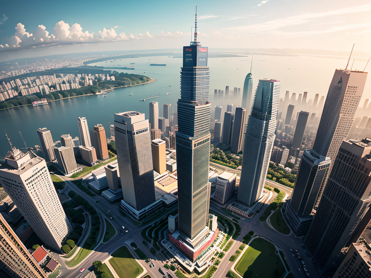 Drone view of the city, Wuhan, city, super wide view of cityscape, beautiful images, views, vibrant and vibrant, high-rise business district, beautiful cityscape, light building, science and technology city in background, endless high-rise forest --auto