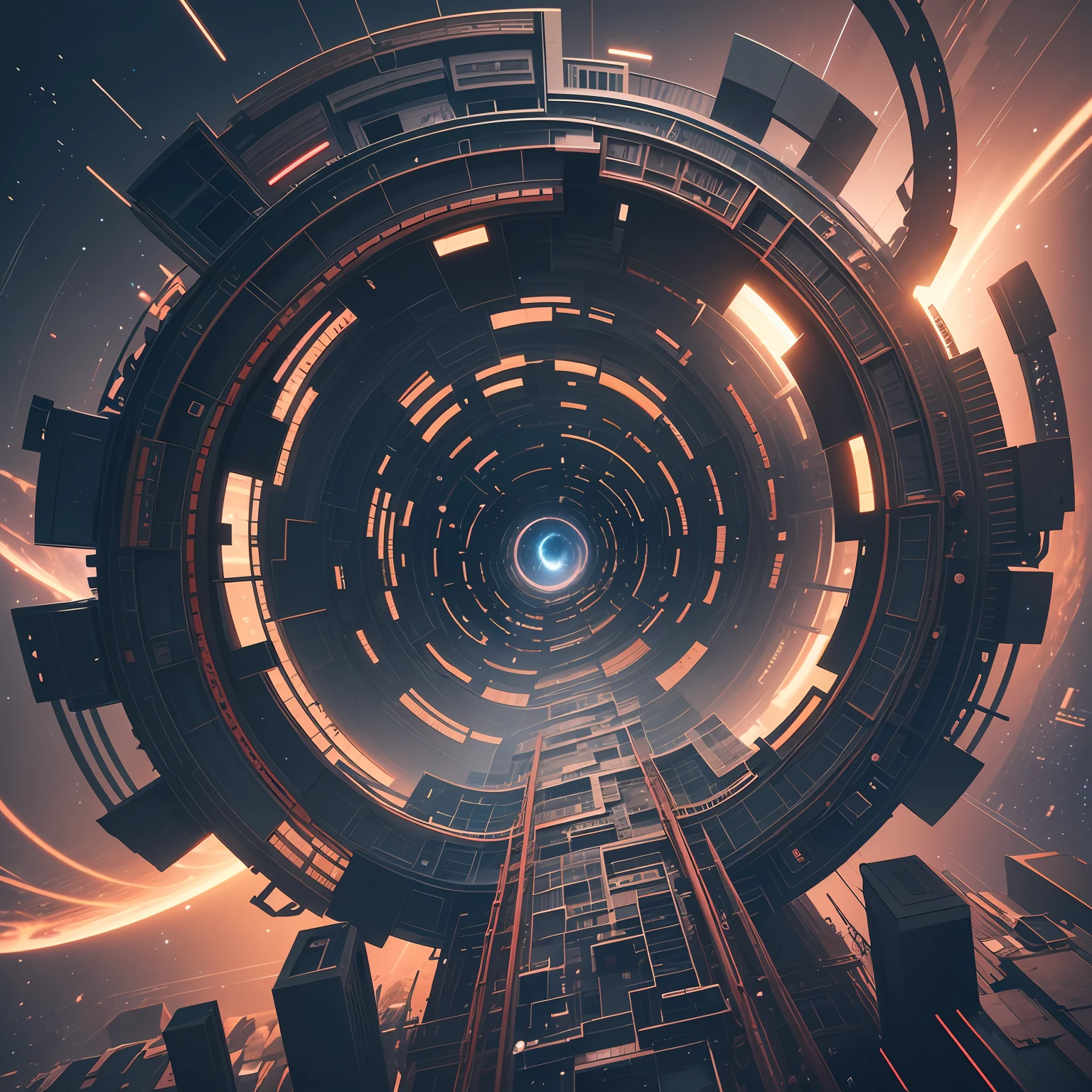 a futuristic galaxy with a spiral of metal, in the style of piles/stacks, infinity nets, octane rendering, cinematic lighting, future glitch abstract universe 4k