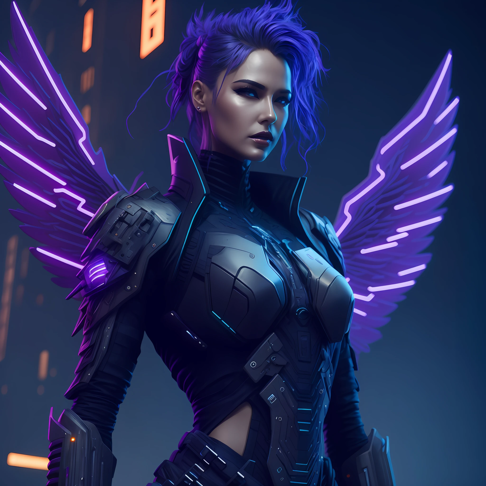 arafed woman in a futuristic outfit with wings and a purple light, cyberpunk angry gorgeous goddess, artgerm julie bell beeple, beautiful cyberpunk woman model, cyberpunk judy alvarez, cyberpunk angry gorgeous druid, seductive cyberpunk dark fantasy, cyberpunk character, cyberpunk character art, female cyberpunk, cyberpunk beautiful girl, cyberpunk 2 0 y. o model girl, cyberpunk character design