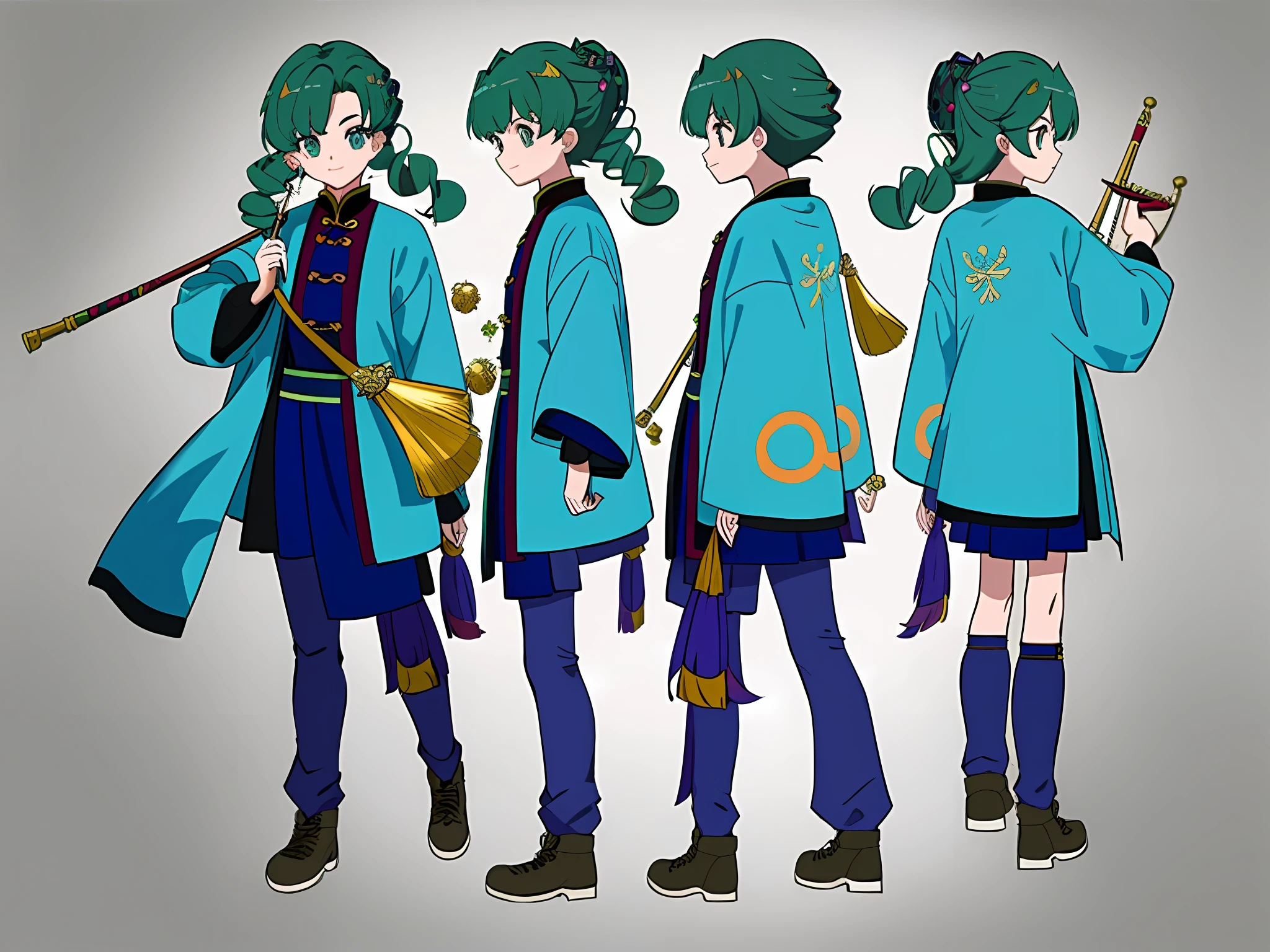 ((masterpiece)), (((best quality))), (character design sheet, same character, front, side, back), Illustration, 1 girl, hair color, bangs, hairstyle fax, piper girl, eyes, environment change, flute, hairstyle fax, pose kotai, female, shirt shangyi, stars, charturnbetalora, (simple background, white background: 1.3) ,--6