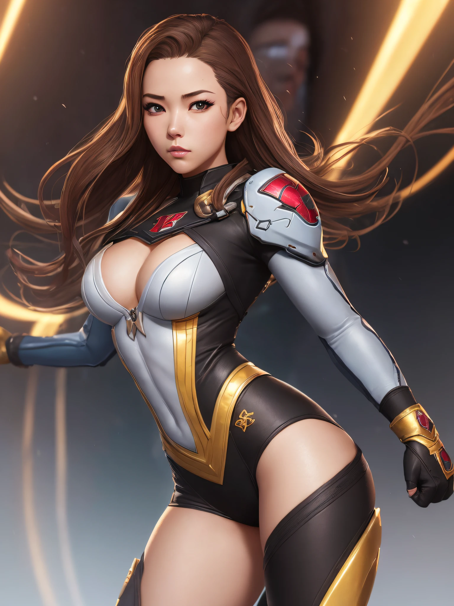Cammi street fighting game character, (realistic face, ultra detailed) gold and white, spider man, drip costume, heavy rain, magical, highly detailed, trend in artstation, unreal 4k engine, stanley artgerm lau cinematic wallpaper, wlop, rossdraws, james jean, andrei riabovitchev, marc simonetti, yoshitaka amano. James Jean and Gustav Klimt background, Julie Bell Light, 4K, porcelain skin, Zdislaw Beksinski style, detailed, 8K, dynamic lighting, white chromatic aberration, drenchedcammy, cutesexyrobutts, Overwatch brigitte, [ 4K Digital Art ]!, adorable Overwatch brigitte, posing for an intricate fight, [ 4K digital art, League of Legends Senna, giant art, in fighter poses, SFW version,  rendered in SFM, fighting game character --auto