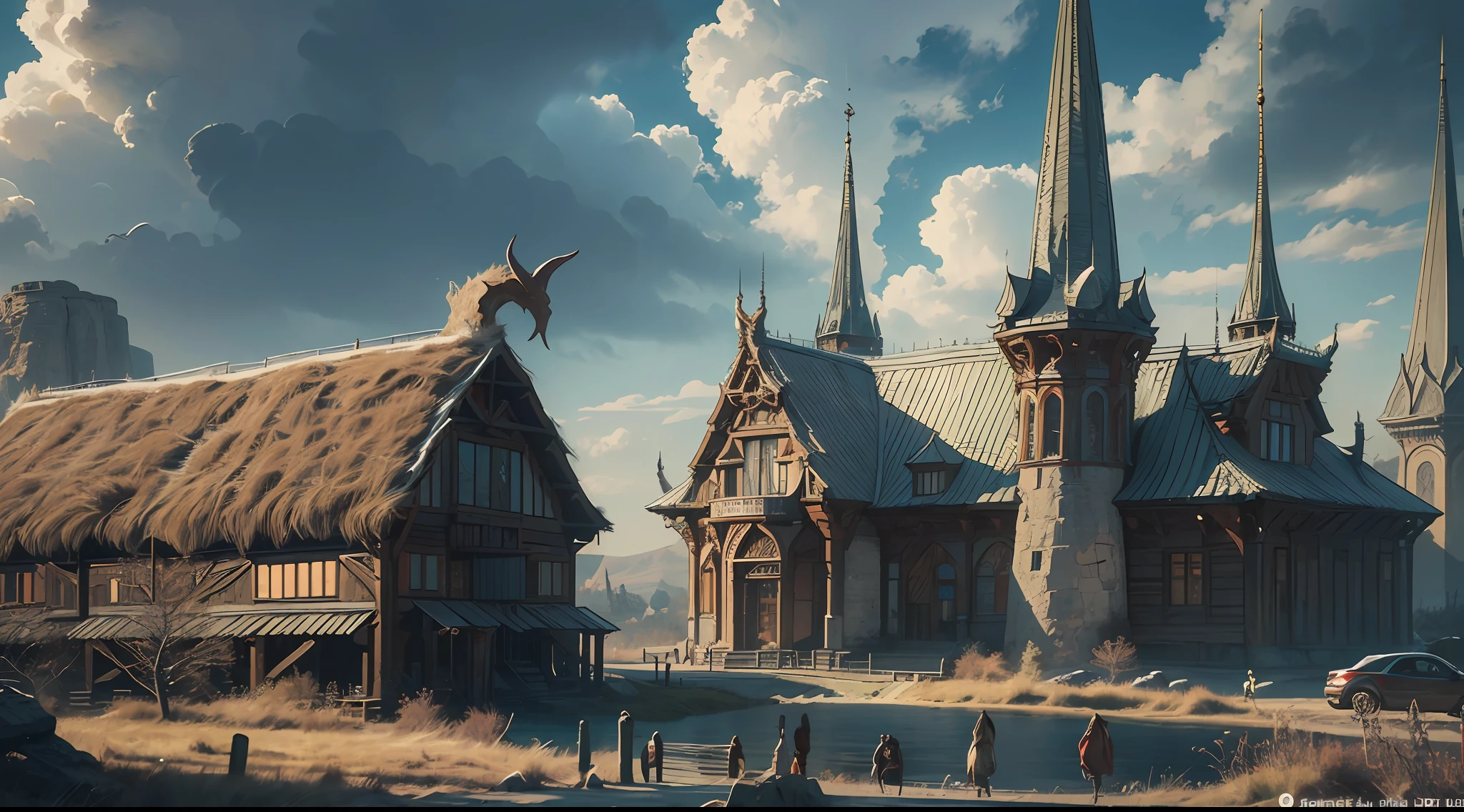 (Best Quality, 8k, 32k, Masterpiece, UHD:1.3), ultra detailed, best quality, photorealistic, Valhalla inspired by realistic viking architecture and aesthetic but with heavy fantasy elements, epic, scenic