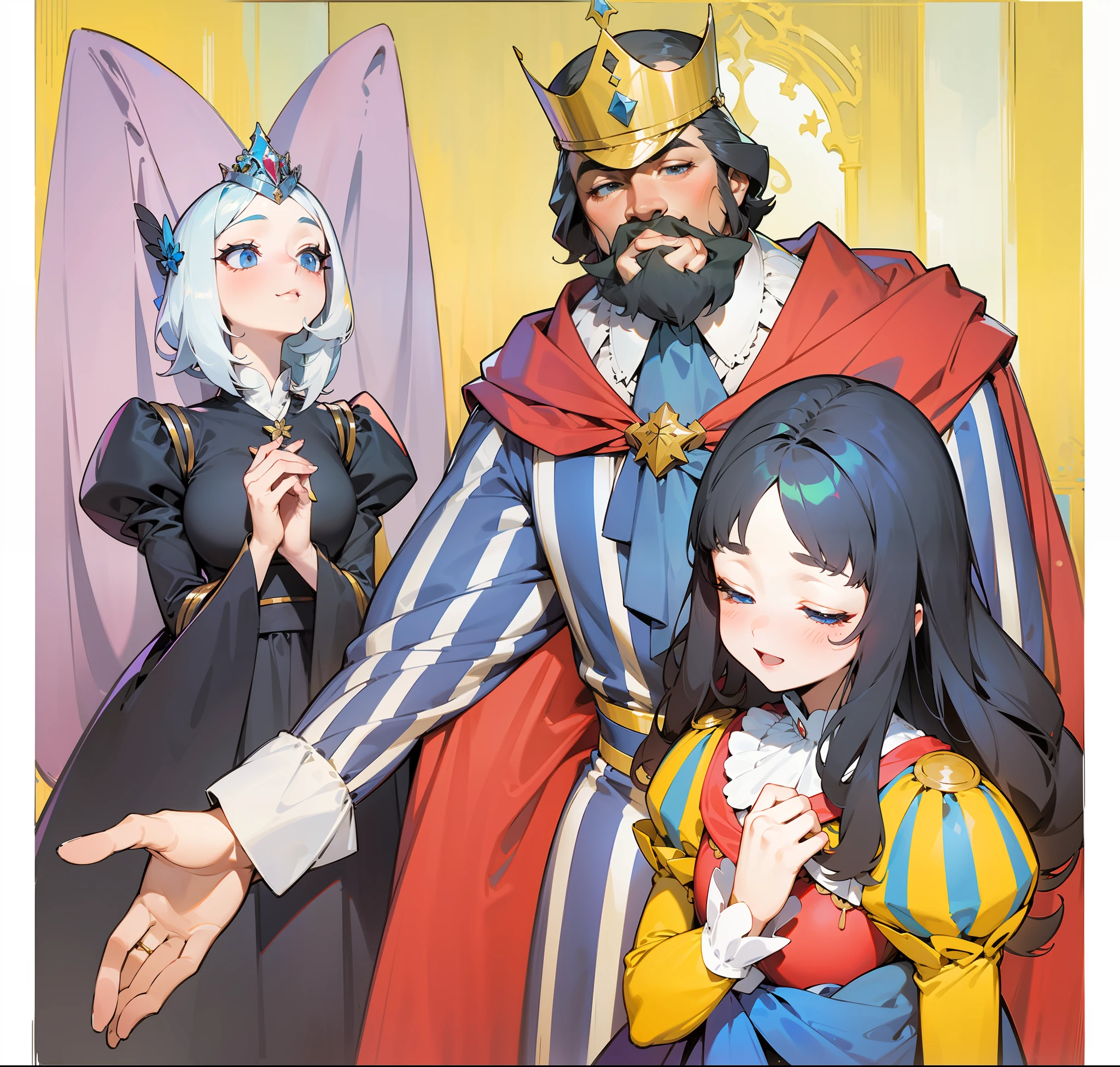 The king meets the new mother and queen with the little girl