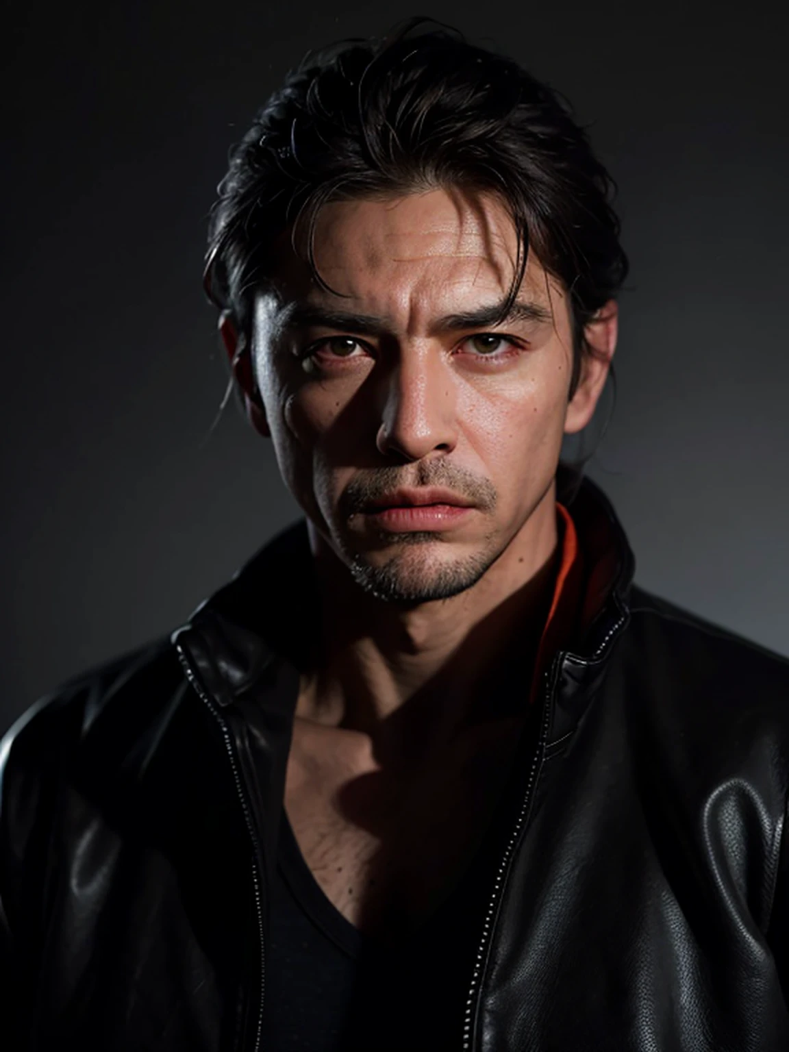 Best quality, masterpiece, ultra high res, (photorealistic:1.4), raw photo, 1man, strong, in the dark, deep shadow, low key, cold light