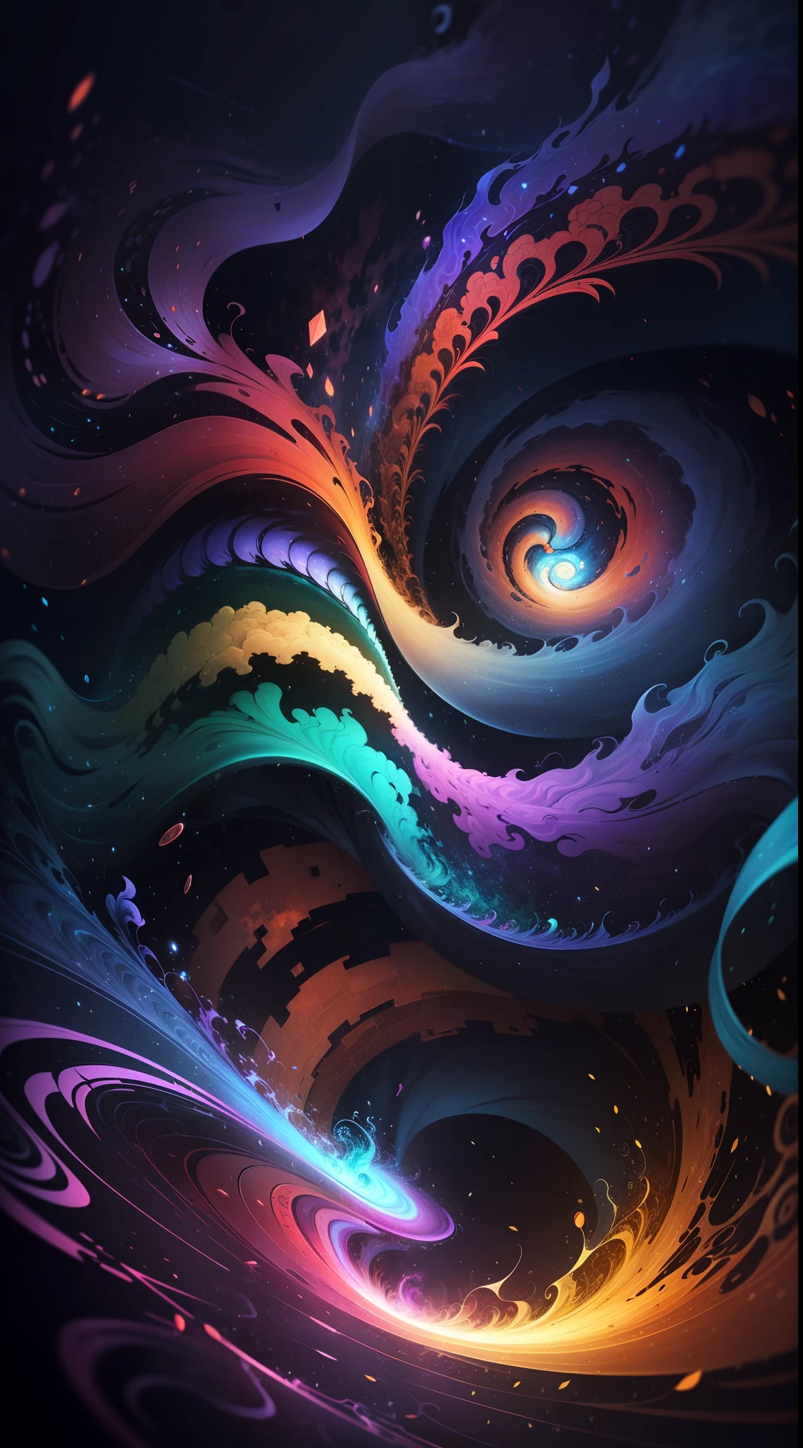 Bright colors, thick lines, waves, multi-layers, foreground, view, fractal thunder Dammford, Dammenford and Alex gray style, psychedelic surrealist art, surrealist psychedelic design, fantasy art style, illusion psychedelic art, infinite psychedelic waves, inspired by Cyril Rolando, real ripple structure, psychedelic art style, psychedelic art, psychedelic illustration - V6