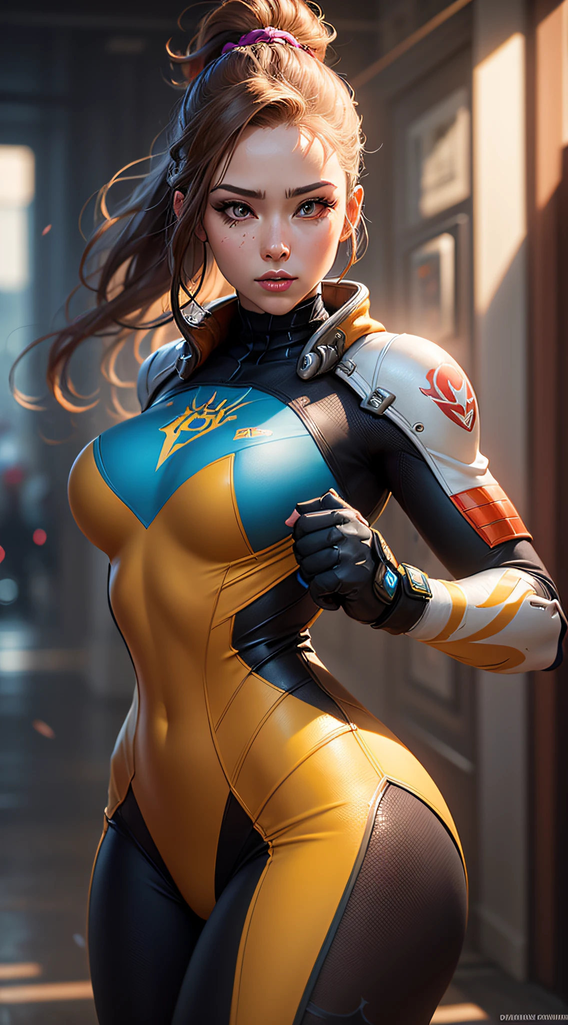 Cammi street fighting game character, (realistic face, ultra detailed) gold and white, spider man, drip costume, heavy rain, magical, highly detailed, trend in artstation, unreal 4k engine, stanley artgerm lau cinematic wallpaper, wlop, rossdraws, james jean, andrei riabovitchev, marc simonetti, yoshitaka amano. James Jean and Gustav Klimt background, Julie Bell Light, 4K, porcelain skin, Zdislaw Beksinski style, detailed, 8K, dynamic lighting, white chromatic aberration, drenchedcammy, cutesexyrobutts, Overwatch brigitte, [ 4K Digital Art ]!, adorable Overwatch brigitte, posing for an intricate fight, [ 4K digital art, League of Legends Senna, giant art, in fighter poses, SFW version,  rendered in SFM, fighting game character --auto