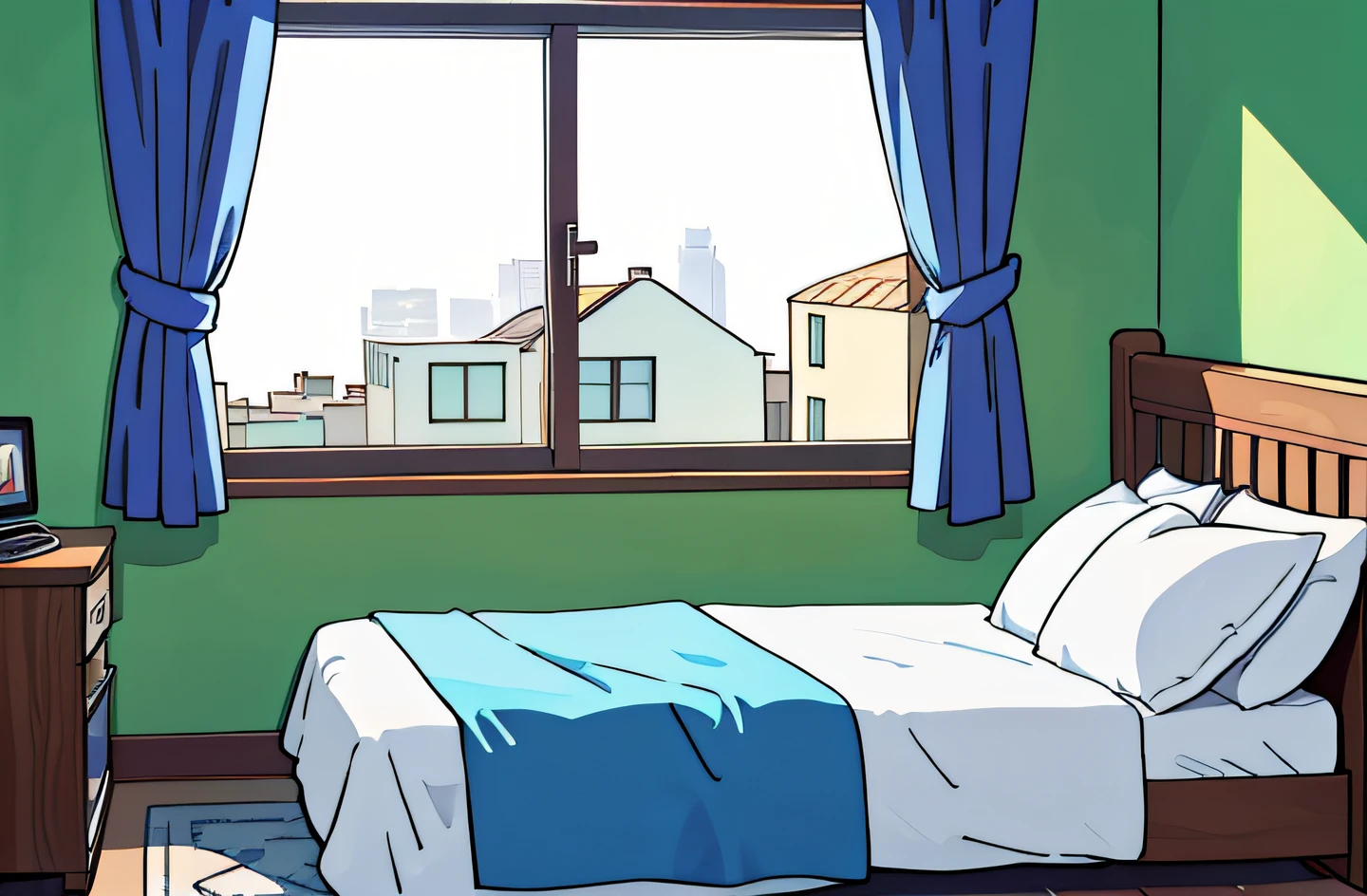 ealistic (best-quality:0.8), (best-quality:0.8), perfect anime backfround illustration, , room, bed, window