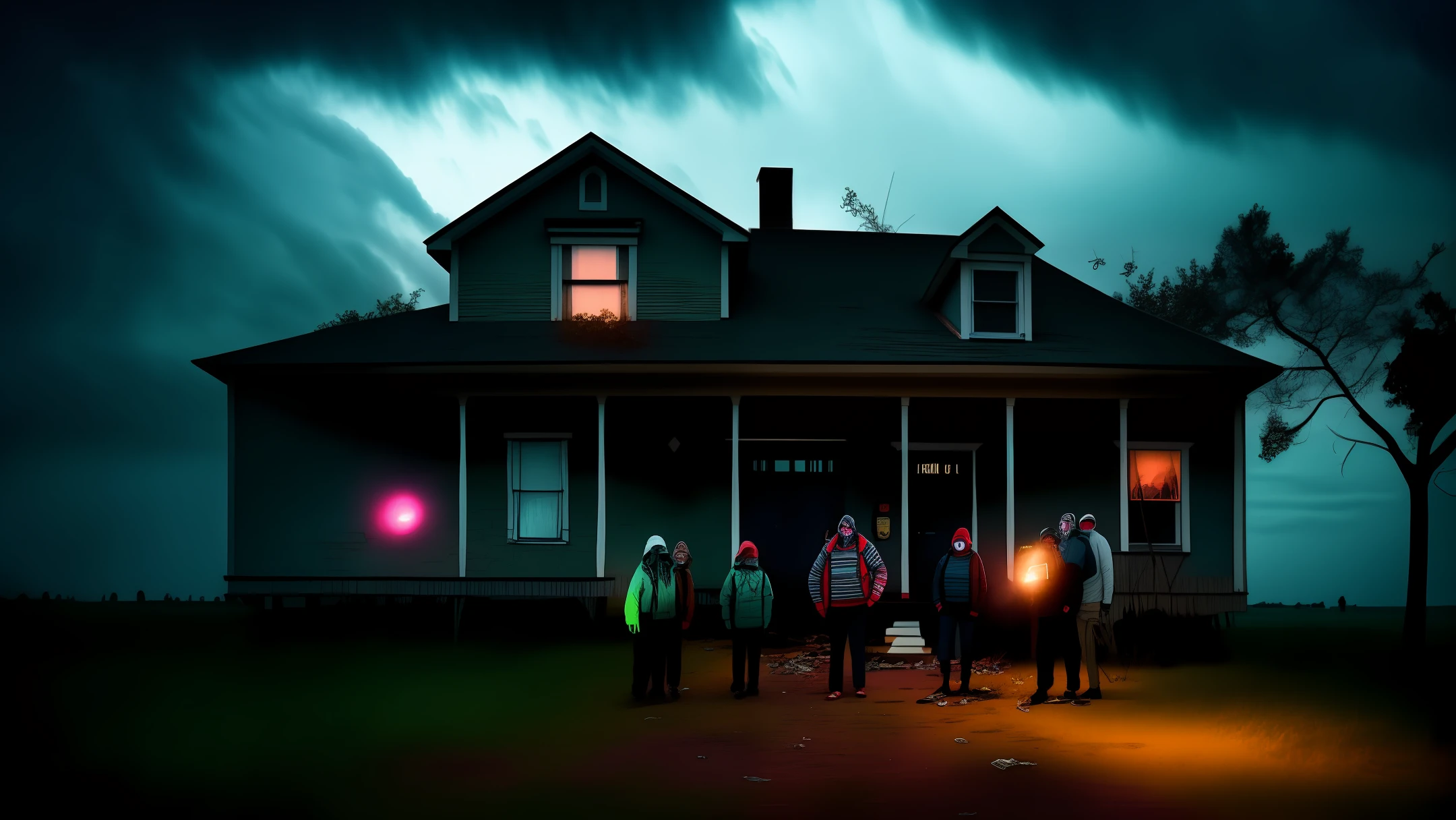 On a dark and stormy night, they gathered in front of the abandoned house. With flashlights in hand, they entered the place, their hearts racing and their eyes watchful. The hallways were littered with cobwebs and the smell of mold permeated the air.