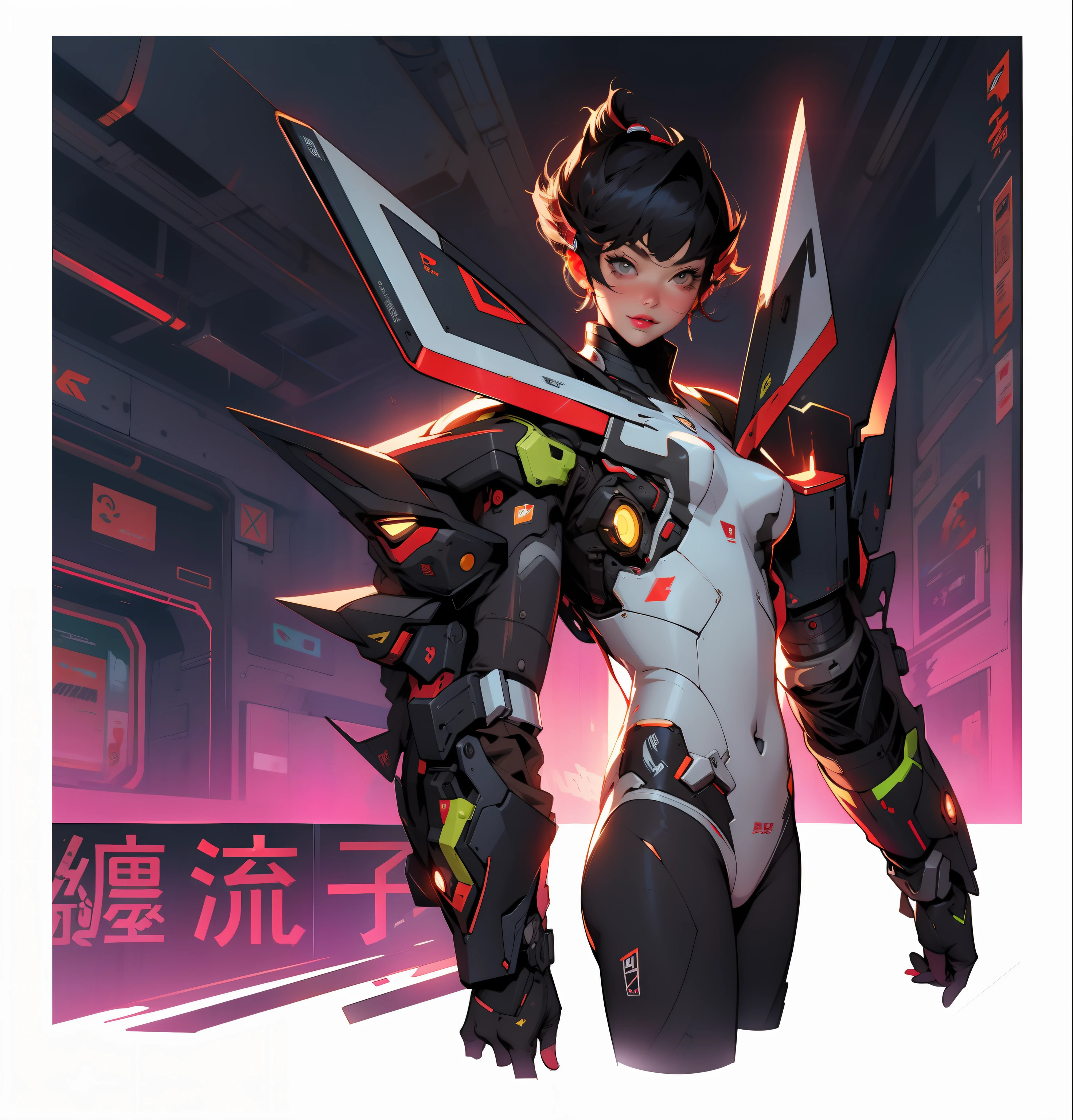 a closeup of a woman in a bodysuit, female mecha, g liulian art style, overwatch inspired, overwatch fanart, overwatch, girl in mecha cyber armor, echo de overwatch, cool mecha style, by Yang J, mecha inspired, by Oliver Sin, by Shitao, cushart kenz, overwatch style, naked torah, bare legs, small cyberpunk thong