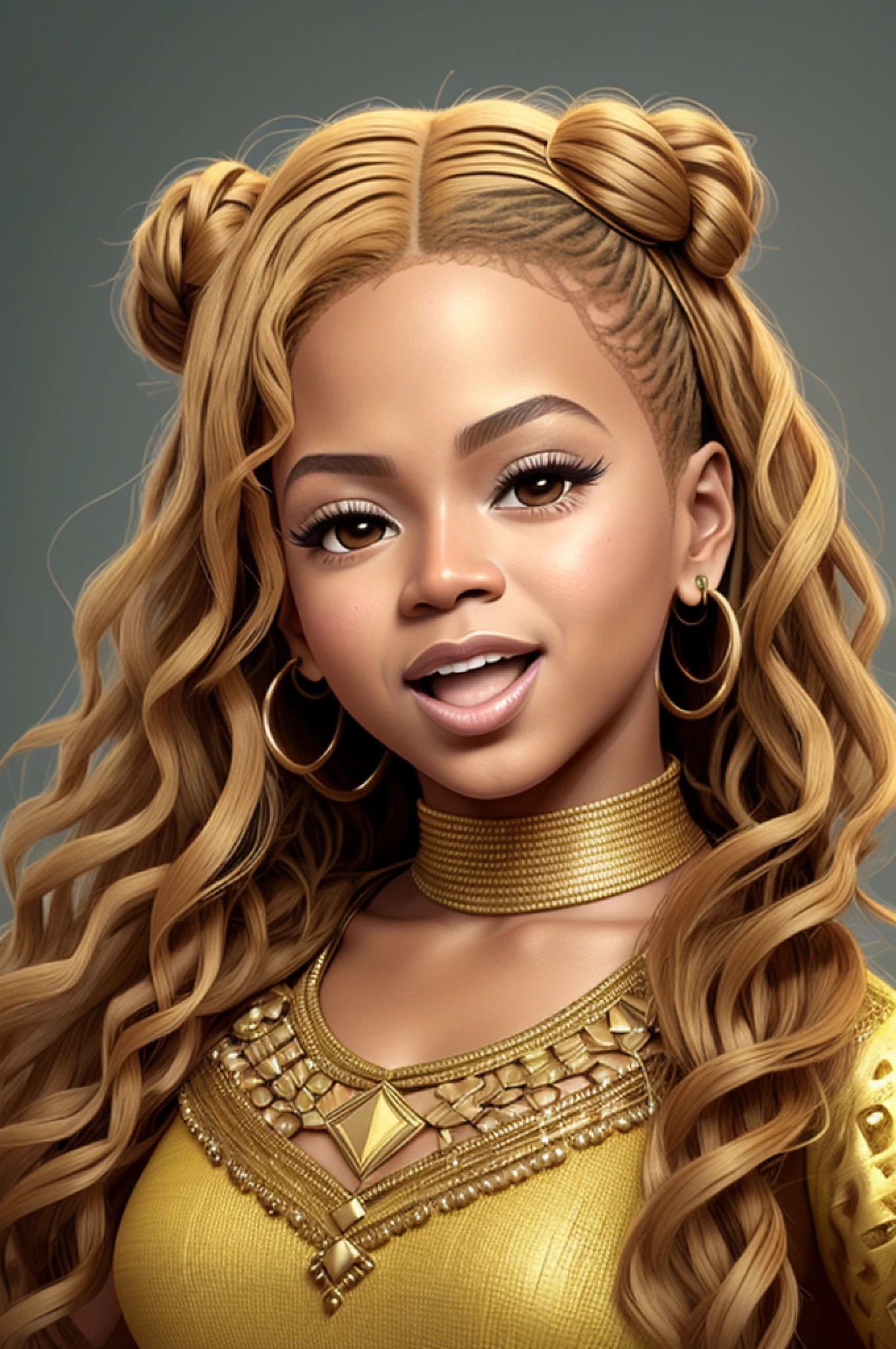 portrait of cutest Beyoncé illustration, singing, artstation, CGI_Animation,