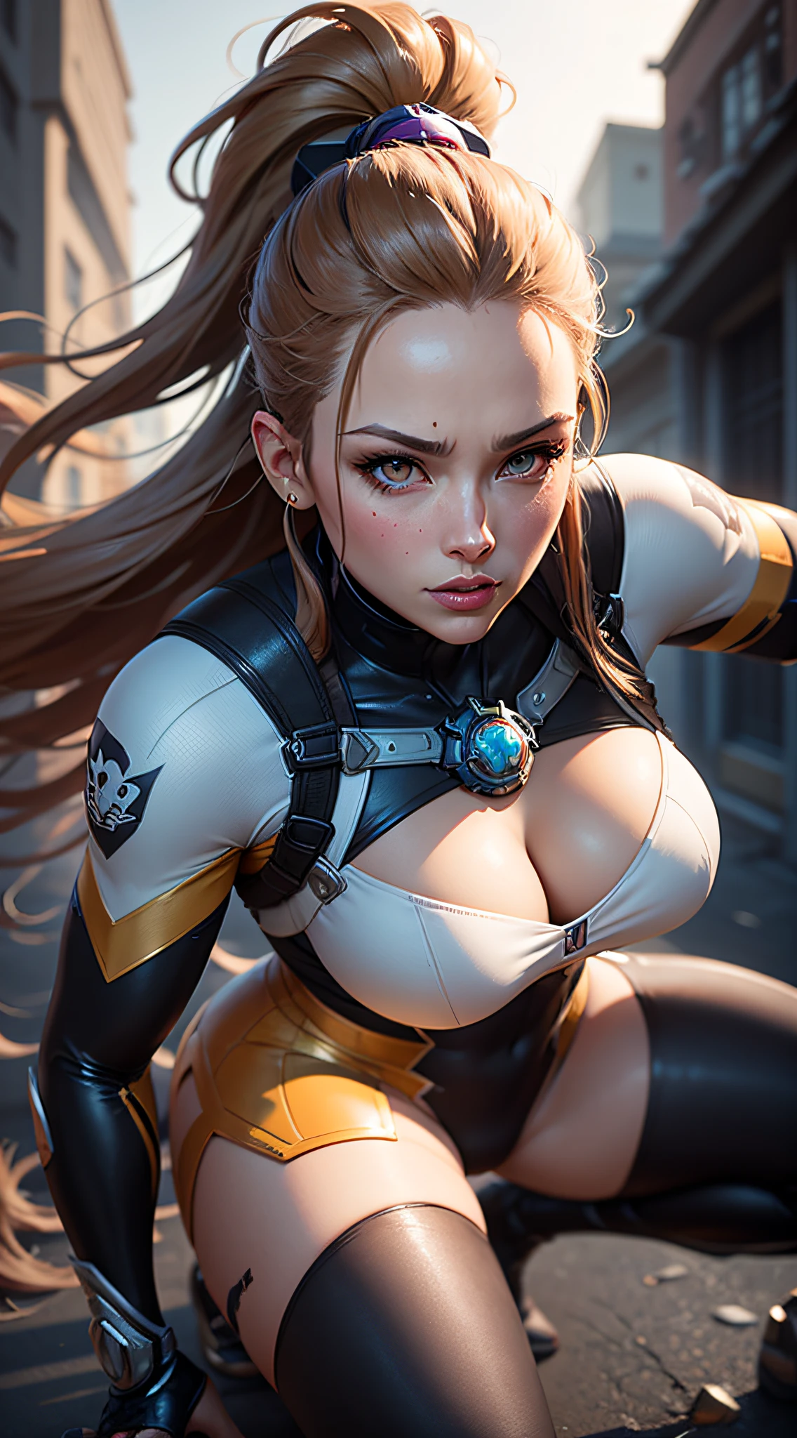 Cammi street fighting game character, (realistic face, ultra detailed) gold and white, spider man, drip costume, heavy rain, magical, highly detailed, trend in artstation, unreal 4k engine, stanley artgerm lau cinematic wallpaper, wlop, rossdraws, james jean, andrei riabovitchev, marc simonetti, yoshitaka amano. James Jean and Gustav Klimt background, Julie Bell Light, 4K, porcelain skin, Zdislaw Beksinski style, detailed, 8K, dynamic lighting, white chromatic aberration, drenchedcammy, cutesexyrobutts, Overwatch brigitte, [ 4K Digital Art ]!, adorable Overwatch brigitte, posing for an intricate fight, [ 4K digital art, League of Legends Senna, giant art, in fighter poses, SFW version,  rendered in SFM, fighting game character --auto