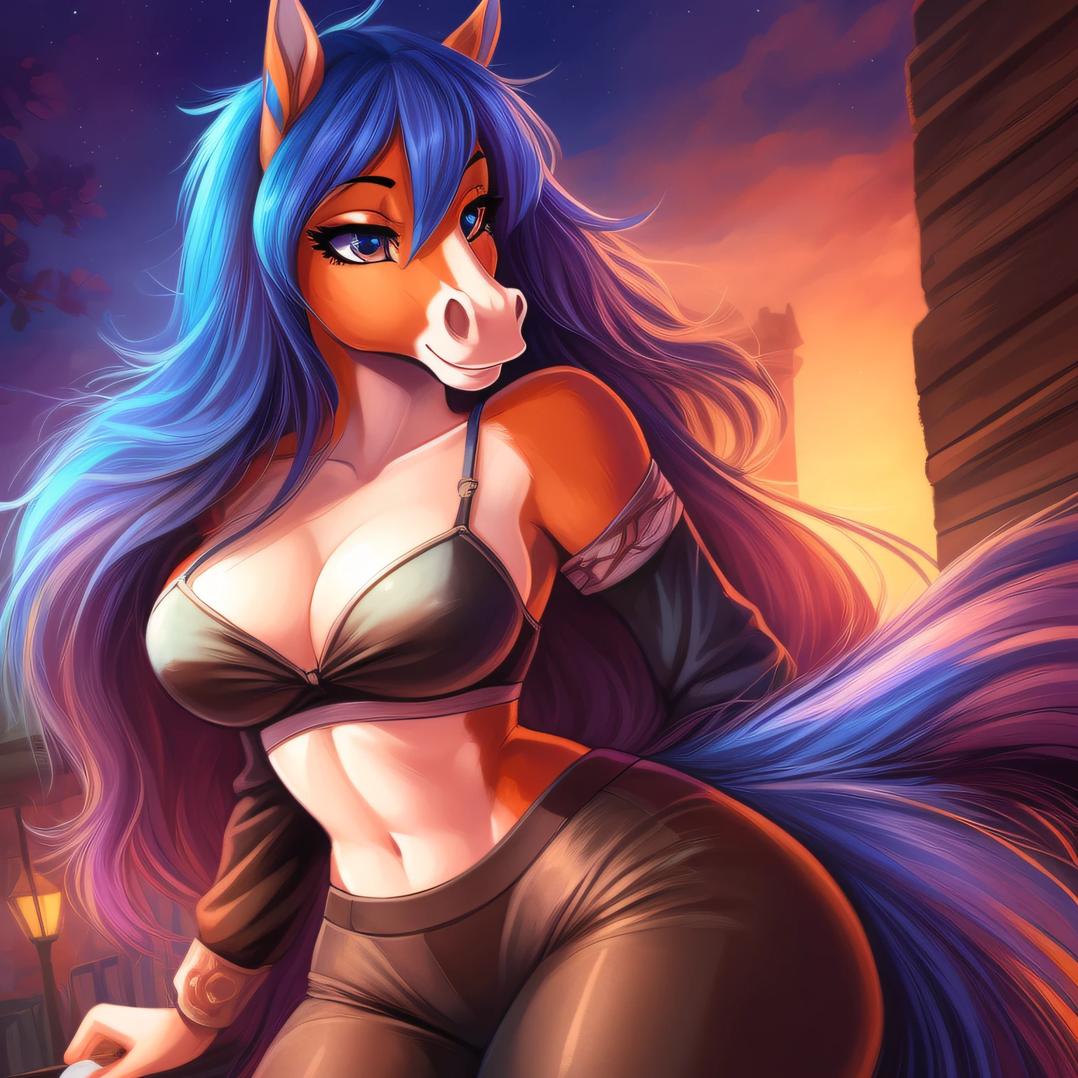 (furry art, uploaded in e621:1.4), (masterpiece:1.3), (best quality:1.2),(2D:1.0), (anime:1.0), (illustration:1.0), (sharp:1.2), (night_environment), (resturante), (clear, bright:0.8), (impasto:1.1), (ultra-detailed:1.0) (1girl, solo), (horse_girl, anthro furry:1.6), (anthro_female_horse:1.2), sexy, (thin waist), thick thighs, wide hips, thighs, with women's legging pants