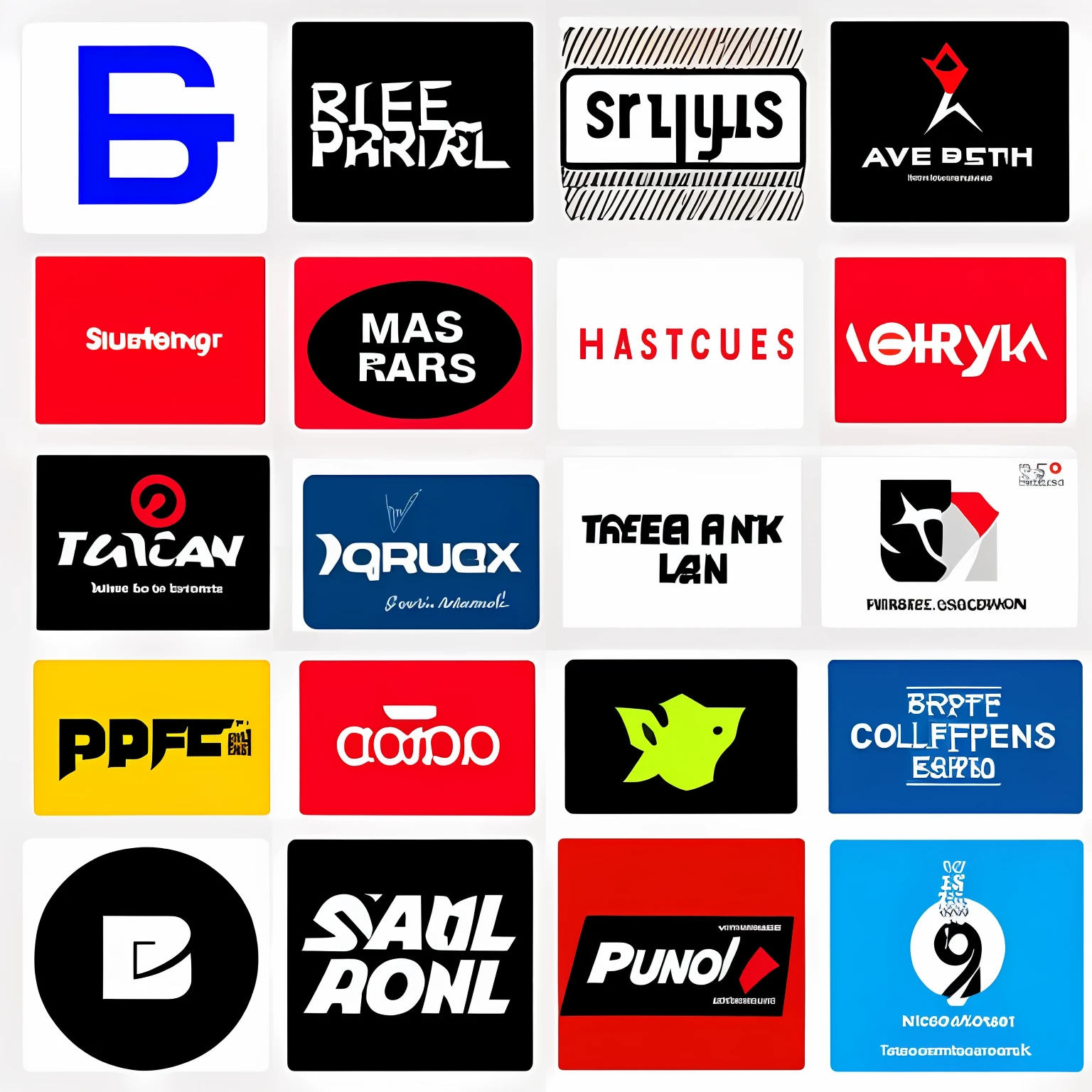 Small collection of different logos isolated on white background、Punk Rock theme、Colorful Computer Graphics、International typographic style graphic logo、logo、Jean Arp　plan