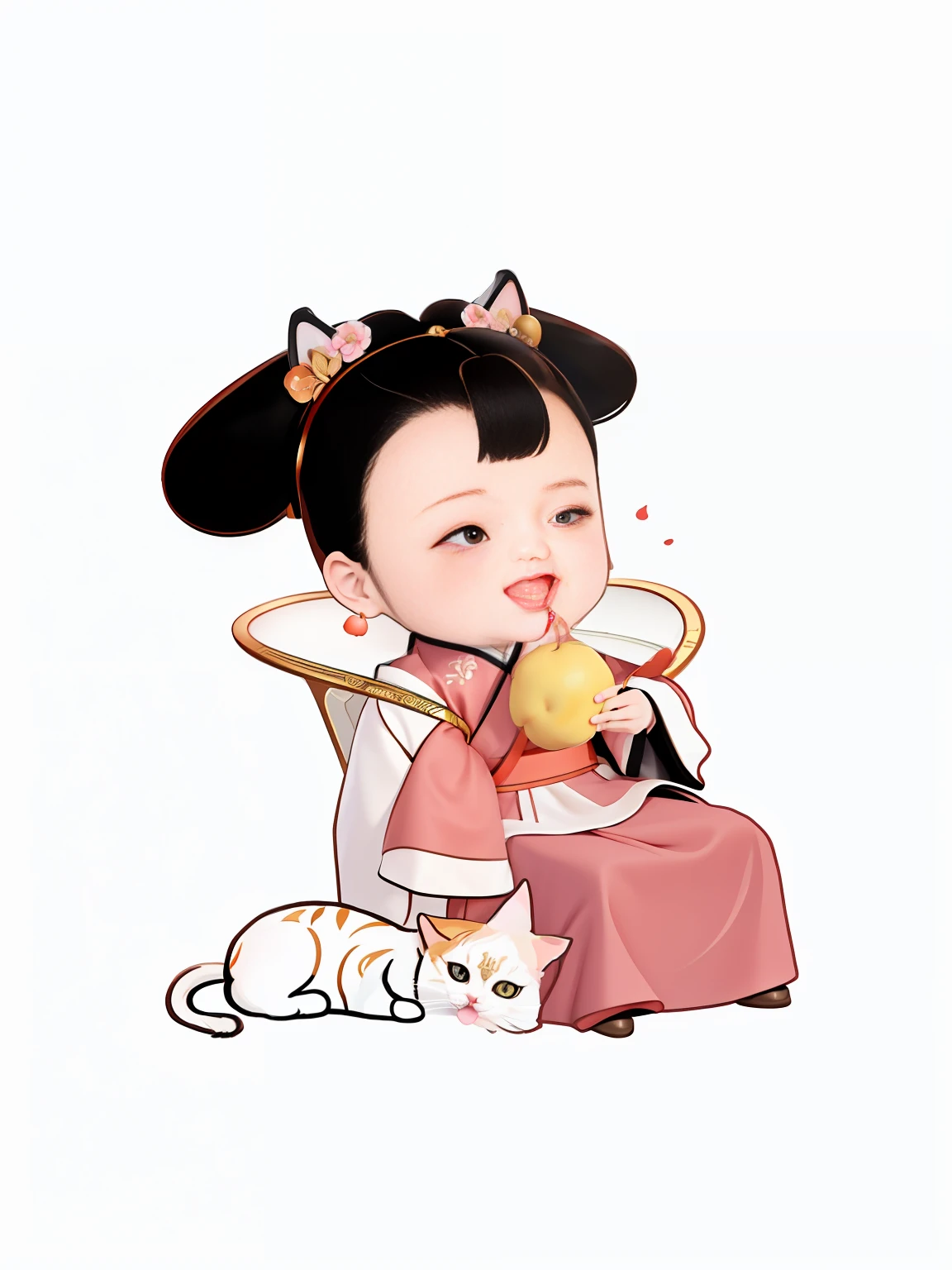 cartoon girl in a pink dress sitting on a toilet with a cat, palace , a girl in hanfu, chinese princess, ancient chinese princess, with acient chinese clothes, she is eating a peach, she is holding a cat in her arms, chinese girl, ancient asian dynasty princess, chinese empress, wearing ancient chinese clothes, inspired by Pu Hua