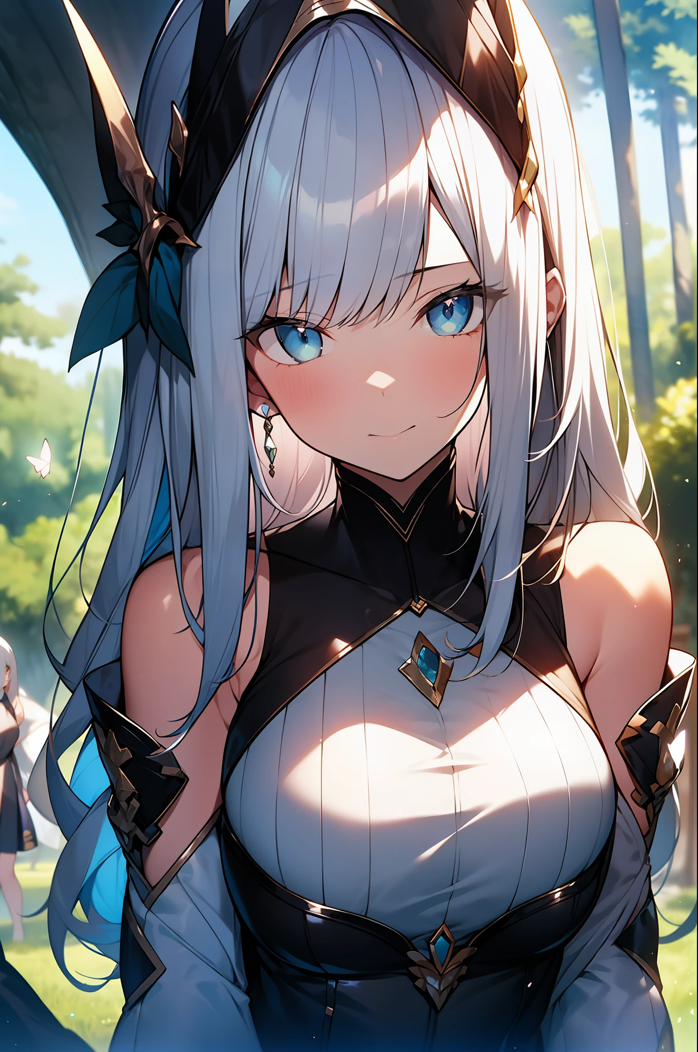 RAW photo of,photorealistic,best best quality,master masterpiece,,illustration,extremely detailed,CG,Unification,8k wallpaper,Amazing,Finely detail,master masterpiece,,best best quality,official arts,extremely detailed CG Unification 8k wallpaper,absurds,unbelievably absurd,Huge File Size,ultra-detailed,High res,extremely detailed,1 girl,Perfect face,Perfect eyes.,gradation hair,multicolored hair,White colorful hair,Medium chest,fantastical forest,with towering trees and twisting vines. The sky is a soft shade of pink,and butterflies flit about,adding to the whimsy of the scene. in the foreground,a pair of unicorns stand gracefully,their manes blowing in the gentle breeze. A group of fairies flit about,Wherever they go,can spread magic.,Dynamic Angle,