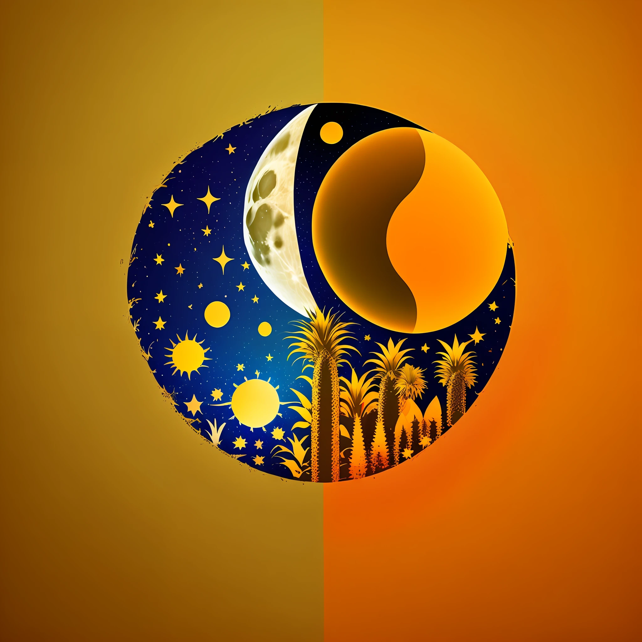 Minimalist Moon and Sun Logo, with the colors Golden Orange, Pineapple Yellow, Carmine Red. --auto