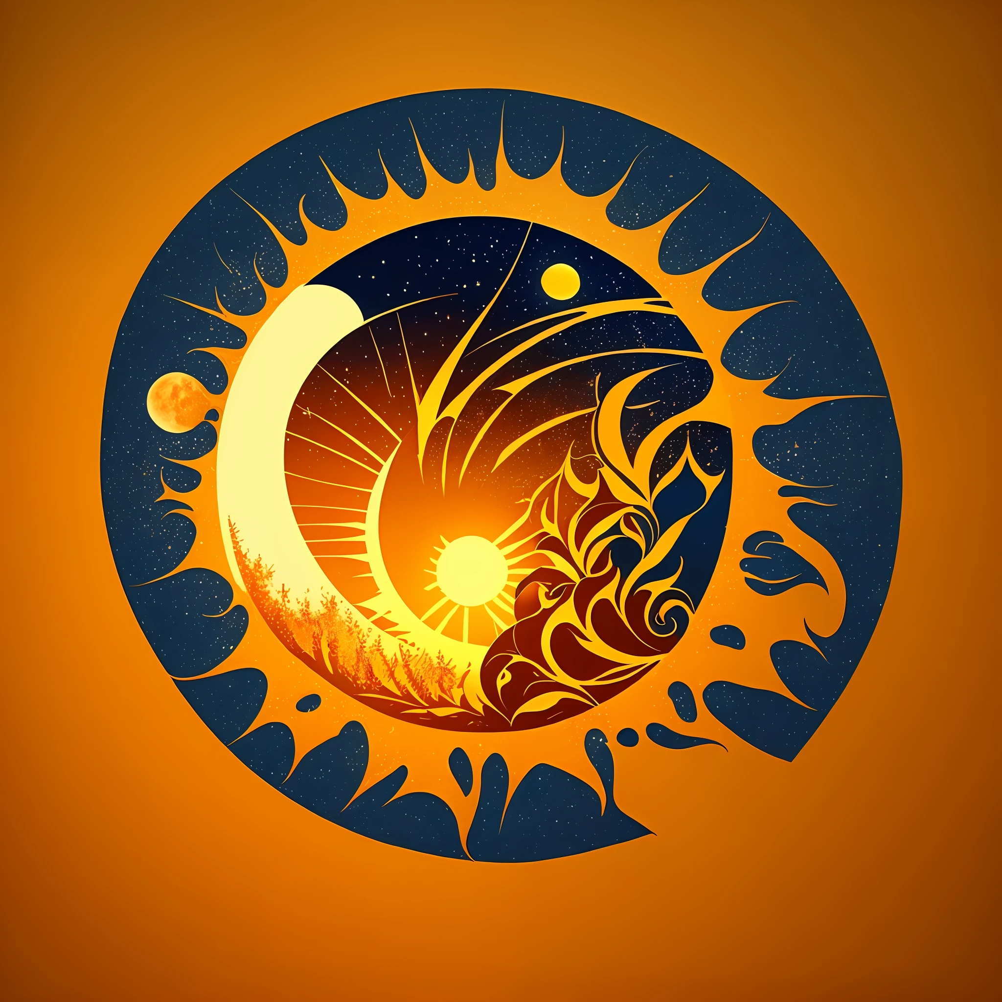 Minimalist Moon and Sun Logo, with the colors Golden Orange, Pineapple Yellow, Carmine Red. --auto