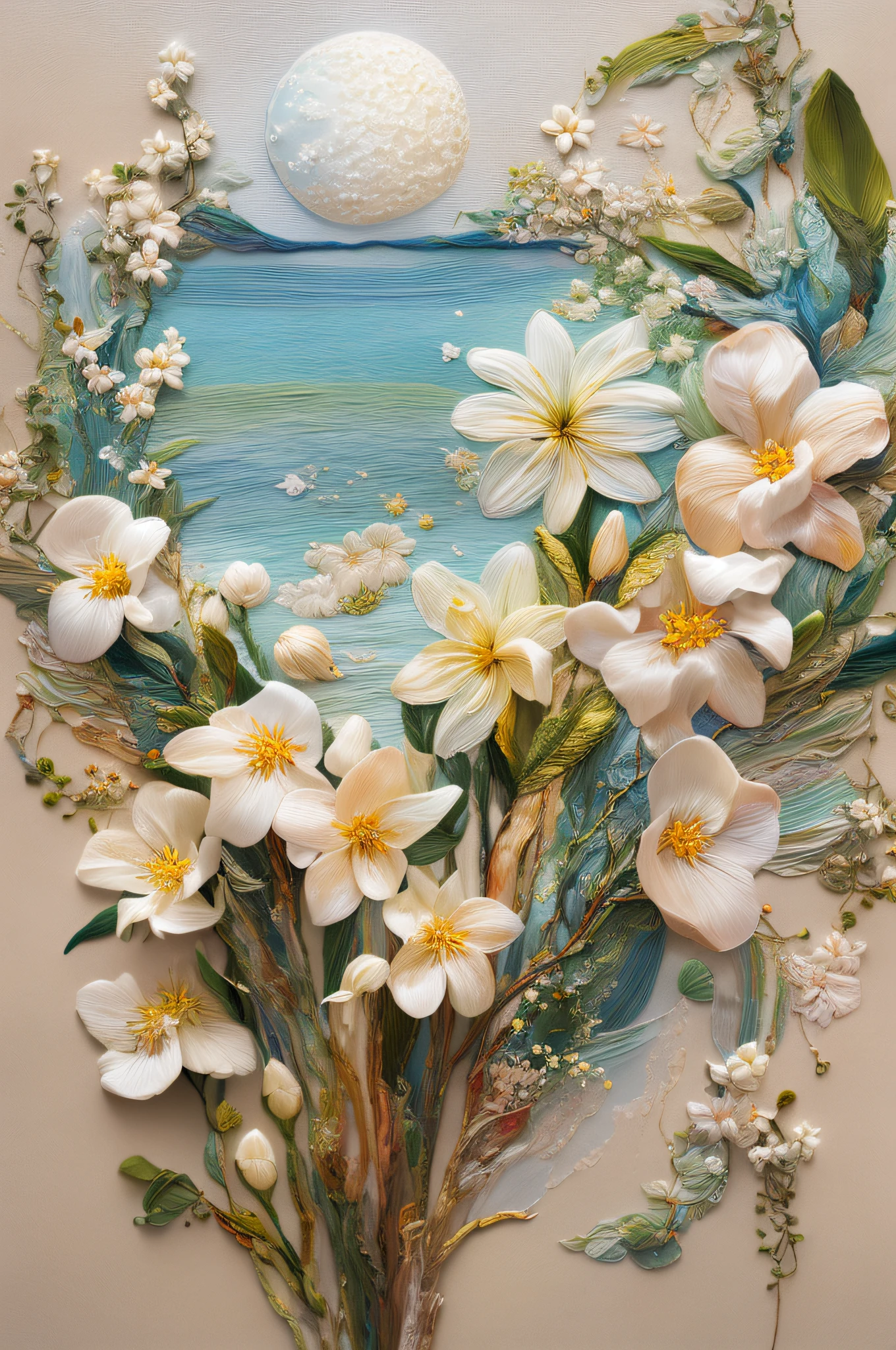 Best quality, masterpiece, ultra high res, (photo realistic:1.4), surrealism, dream-like,
Stephanotis blossom, ((abstract art)),
Embroidery,