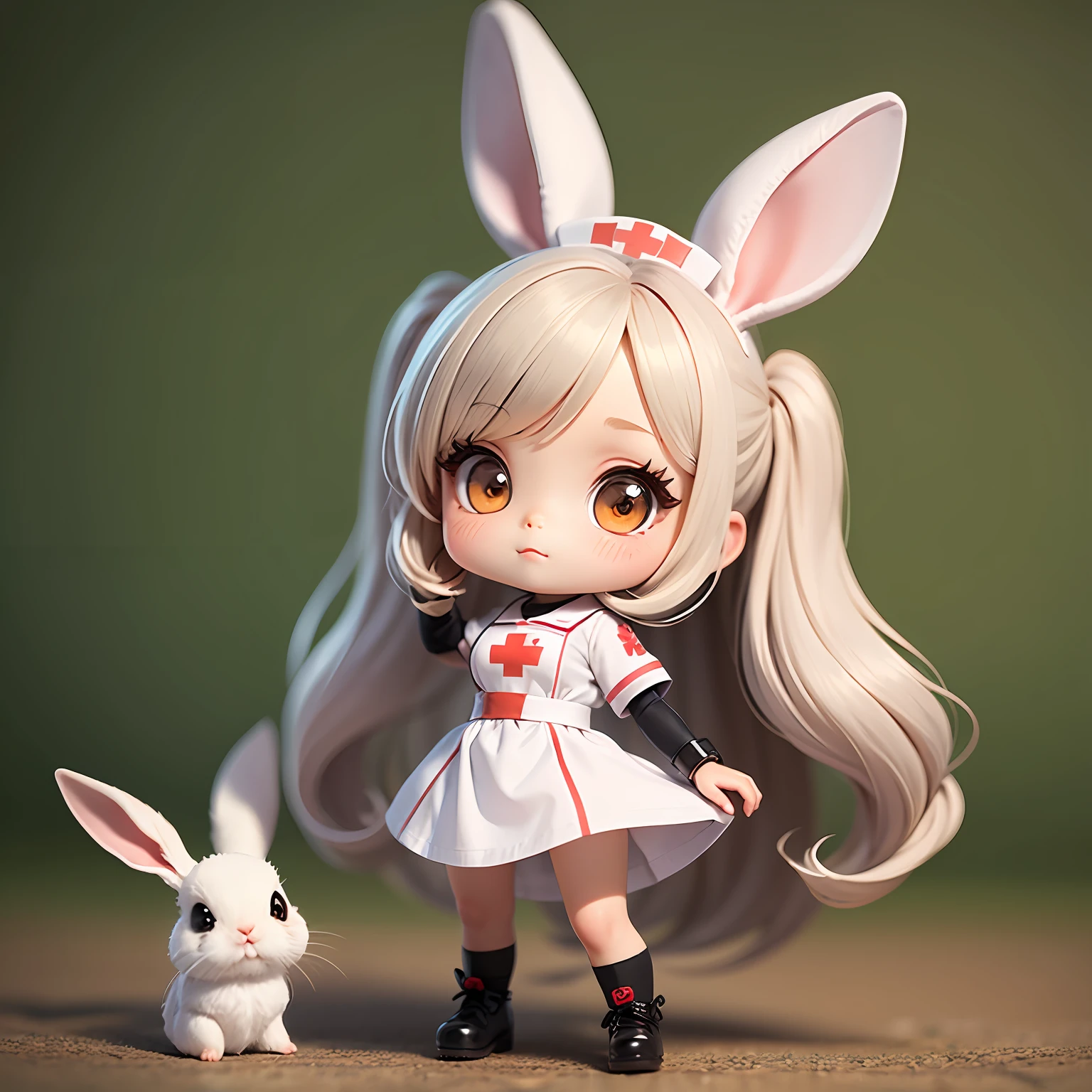 Chibi character, rabbit girl wearing nurse clothes, supremely precise