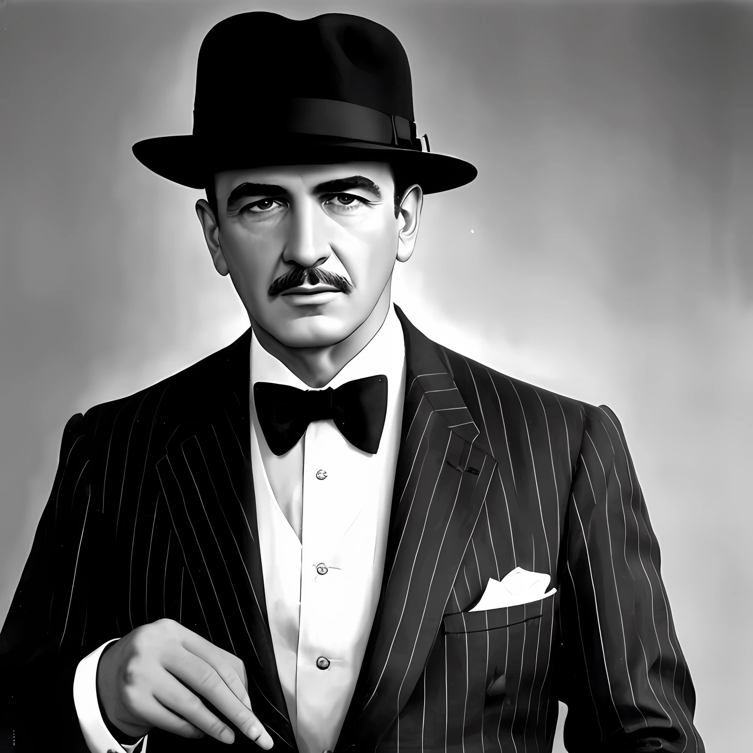 A mafia godfather in a striped suit and fedora in 1930