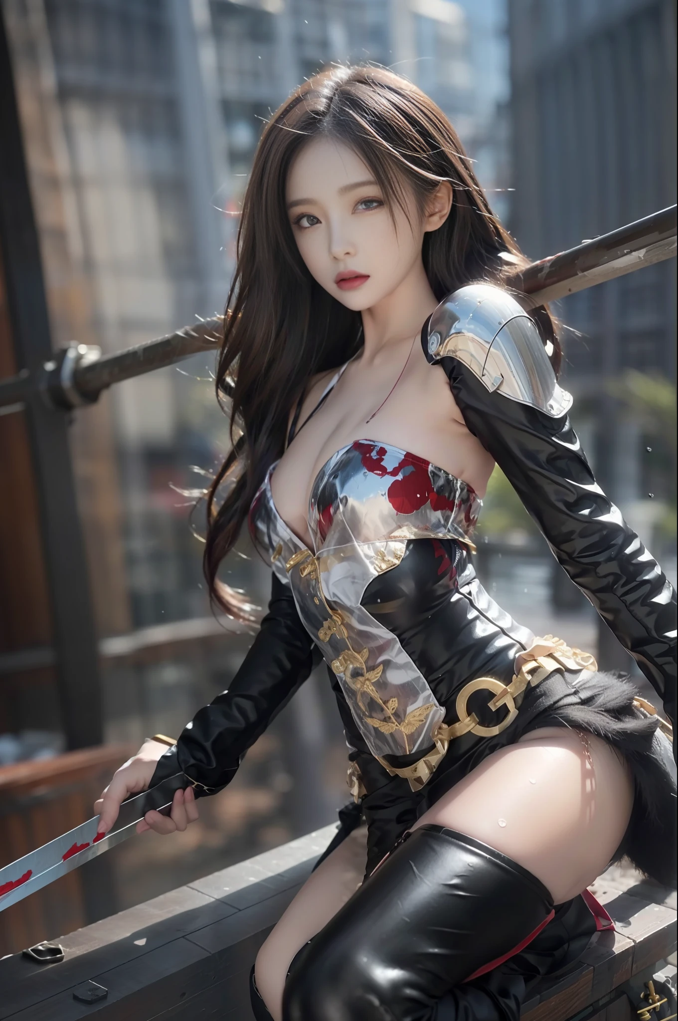 - [ ] photo,Sharpness,unique 850 4, Koda850 k portrait camera, F1.6 lens,ultra-realistic textures,spectacular light textures, Cinestil 800 fashion mechanics, (((4本の先端が尖った指の太さの穴あけ用ドリルが身体に向かっている、1本のドリルが地面を割って股間に向かい上に伸びる))),(tears flow, cry with pain),容姿,Beautiful girl with accentuated slender abs: 1.4,Six Pack Abs: 1.4, Bust Botox,standing on tiptoe, long legs,風になびく長い茶髪,brown hair, long hair, 女戦士コスチューム、((wearing a torn sheer costume of a superheroine)),(no panties, no bra),(futuristic sci-fi battle fashion,elbow and knee cyberpad, cyberglove: 1.1),((torn costume)),お腹が出てへそが見える,薄い透けた衣装,胸の部分が破れている、metallic shoulder armor and combat gloves,shredded costumes,cyber long combat boots with golden knee pads,anatomical,(futuristic sci-fi battle fashion, cracked elbow and knee cyberpads, torn cyberlong boots, torn cybergloves: 1.1),広大な牢屋、((wide prison with sunlight)), peeling of the ceiling, broken slabs, rebar between cracks, realistic material details, extreme details, ultra-realistic materials, broken walls,torn cloak, Torn pantyhose, 拘束, ((straddling the iron bar)),(tied perfectly by iron chain), restraint, slave, collars, contempt, (chained), chains digging into the crotch, hands tied behind the back, invisible hands, ((4 chains hung from heaven)), metallic shackles and fetters, wet crotch clearly visible,((両手が頭の上で拘束されている)), ((膝で縛られた左脚が吊るされている)),首が鎖で繋がれている、左膝から天へ鎖、錆びた鉄の鎖で繋がれている、((服の上に鎖)) , ((the tip is protruding, the areola protrudes, the shape of the pubic area is clearly visible)),左脚が鎖で縛られY字バランスのポーズ, ((iron pipe into the crotch)) ,sweating,wet,wet crotch,wet thighs,血,blood splattered on the face, junkyard, blood splattered, realistic, (bruises, dirty, ripped clothes, skimpy clothes, blood: 1.3), broken shields and battle spears, sword and shield made of Swarovski at the feet、