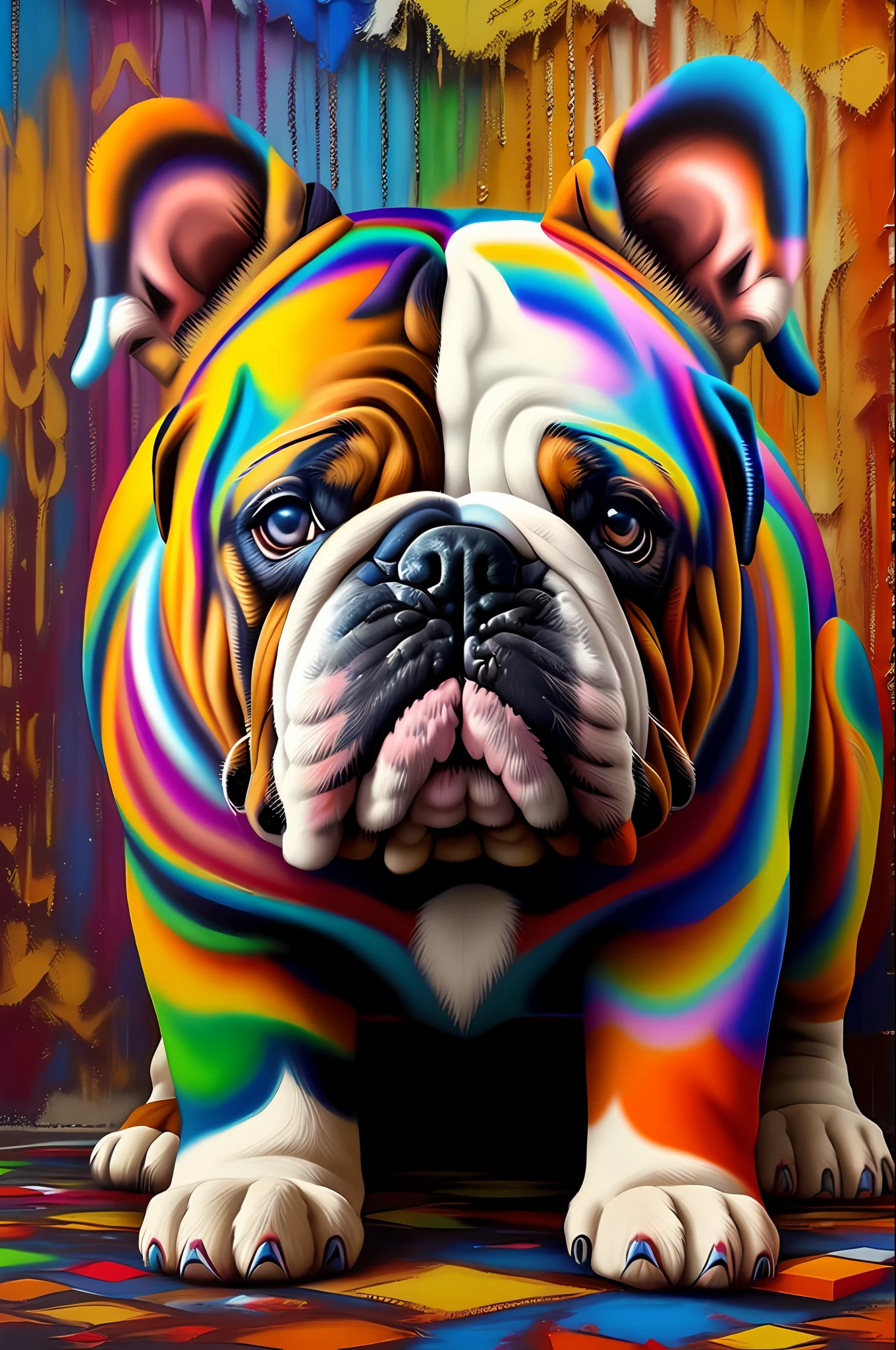 (English bulldog ),(happy), Eduardo Kobra padding ,multidimensional geometric PORTRAIT wall, art, chibi,
yang08k, beautiful, colorful,
masterpieces, top quality, best quality, official art, beautiful and aesthetic,