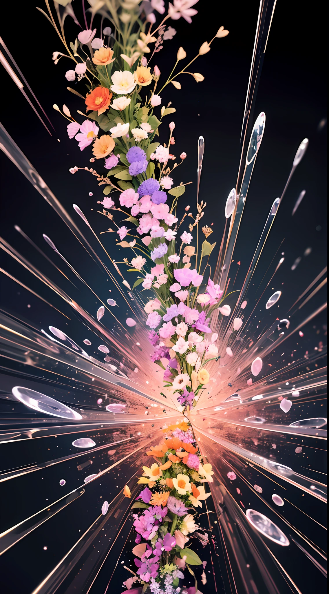 Thousands of tiny bacteria cells, forming into a beautiful organic shape, amazing delicate colorful flower assortment kerning